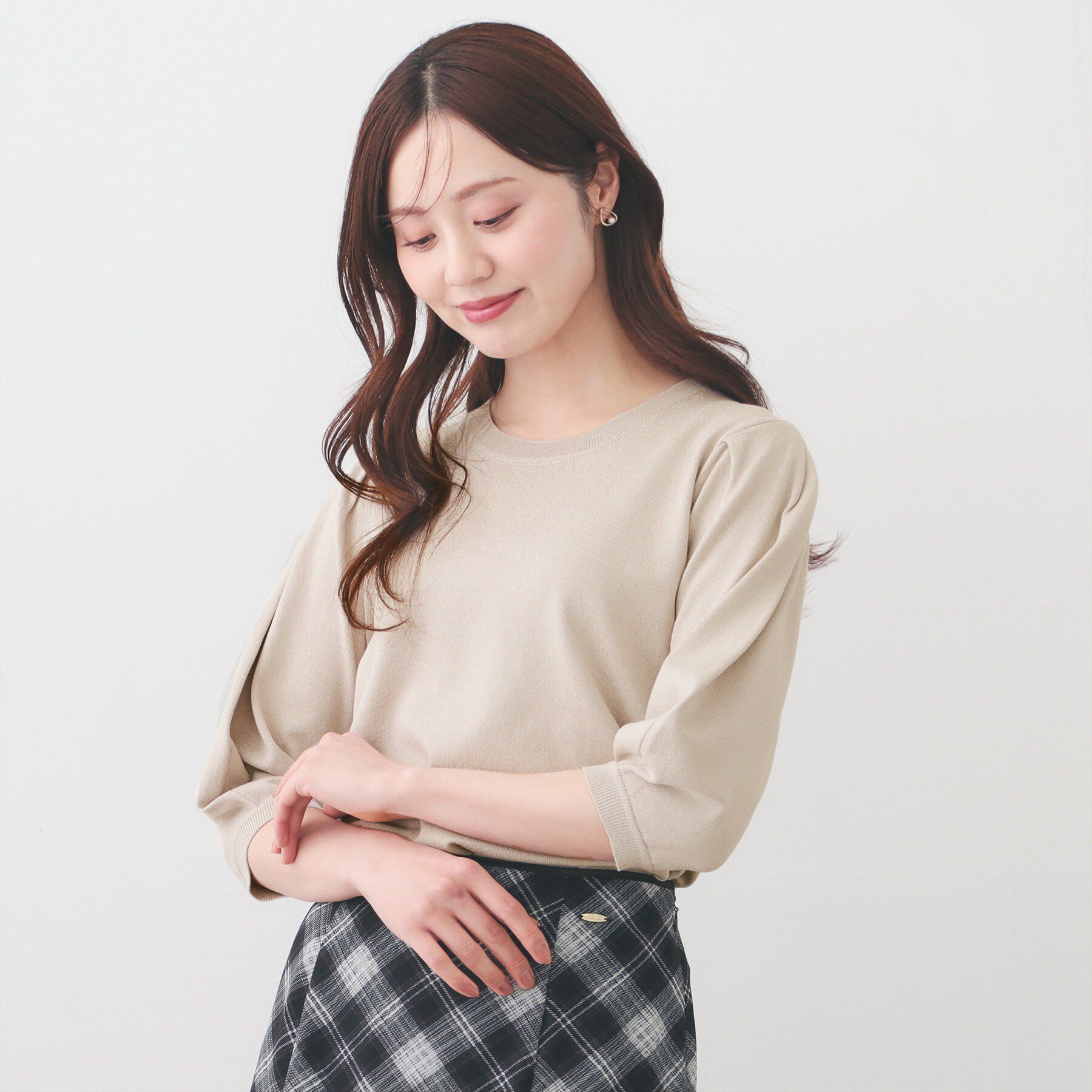 index「6分袖タックスリーブニット【洗濯機OK/UVケア】《XS～LL/9col》」|ニット・セーター|