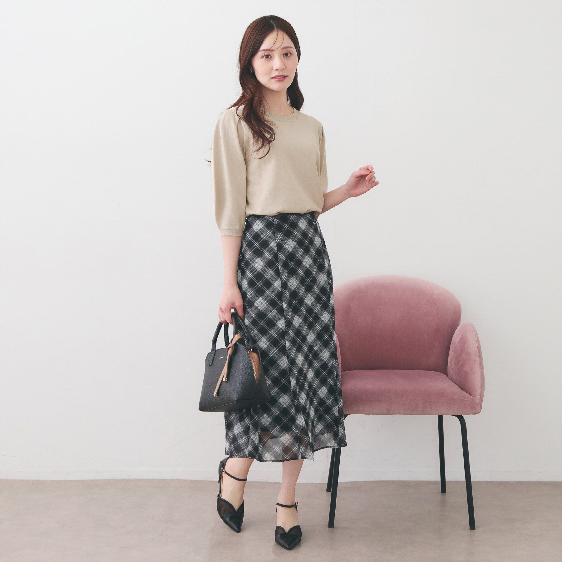 index「6分袖タックスリーブニット【洗濯機OK/UVケア】《XS～LL/9col》」|ニット・セーター|