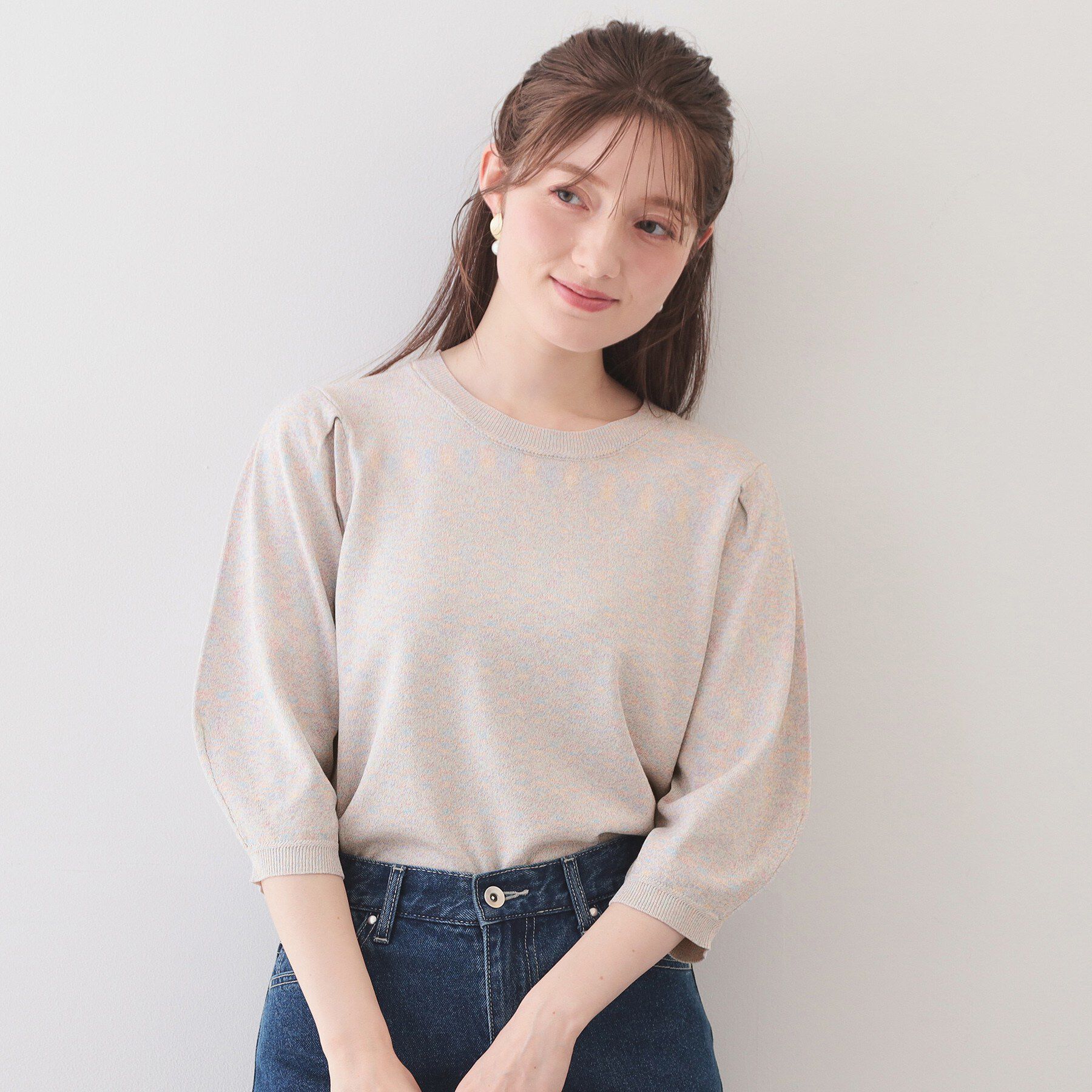 index「6分袖タックスリーブニット【洗濯機OK/UVケア】《XS～LL/9col》」|ニット・セーター|