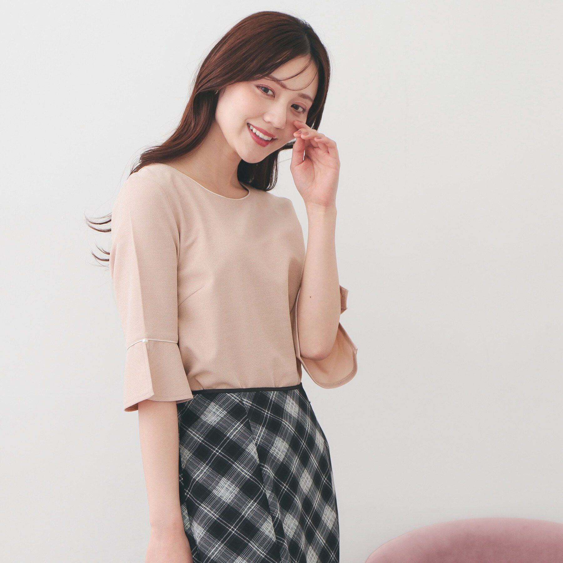 index「フレアスリーブバイカラートップス【洗濯機OK/接触冷感/UVケア】」|Tシャツ・カットソー|