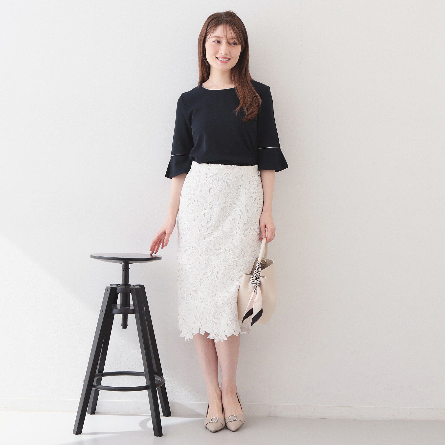 index「フレアスリーブバイカラートップス【洗濯機OK/接触冷感/UVケア】」|Tシャツ・カットソー|