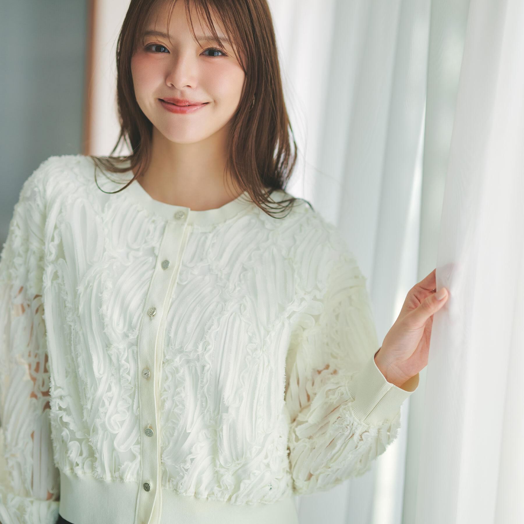 index「シアー幾何刺繍カーディガン【洗濯機OK】」|カーディガン|