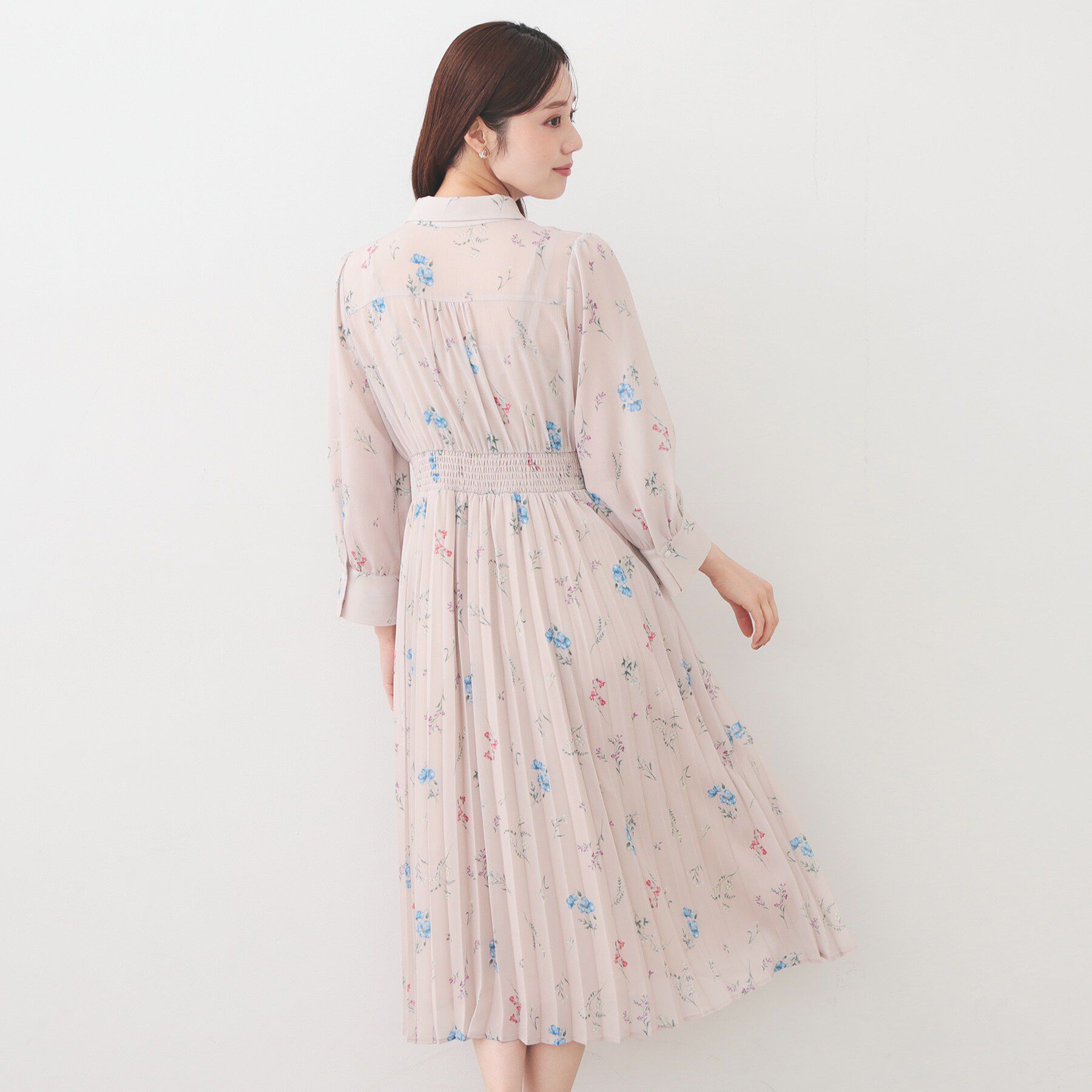 index「衿付き花柄プリーツフレアワンピース【洗濯機OK/イージーアイロン】」|ワンピース|