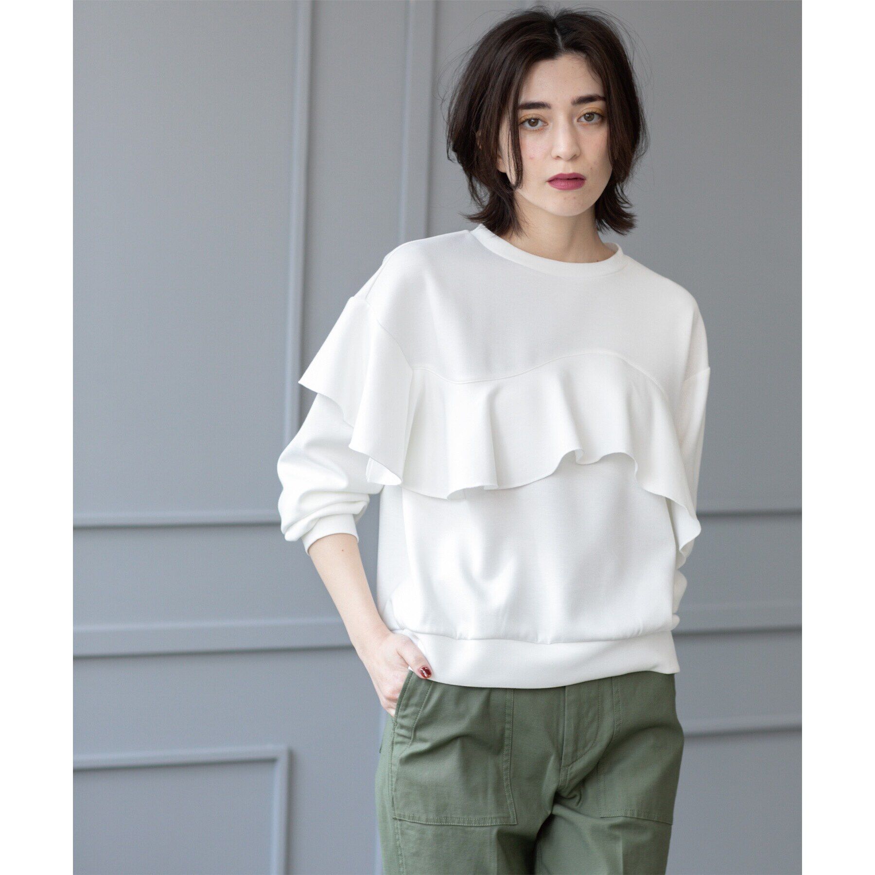 OPAQUE.CLIP「フリルアシメトップス【洗濯機洗い可】」|Tシャツ・カットソー|