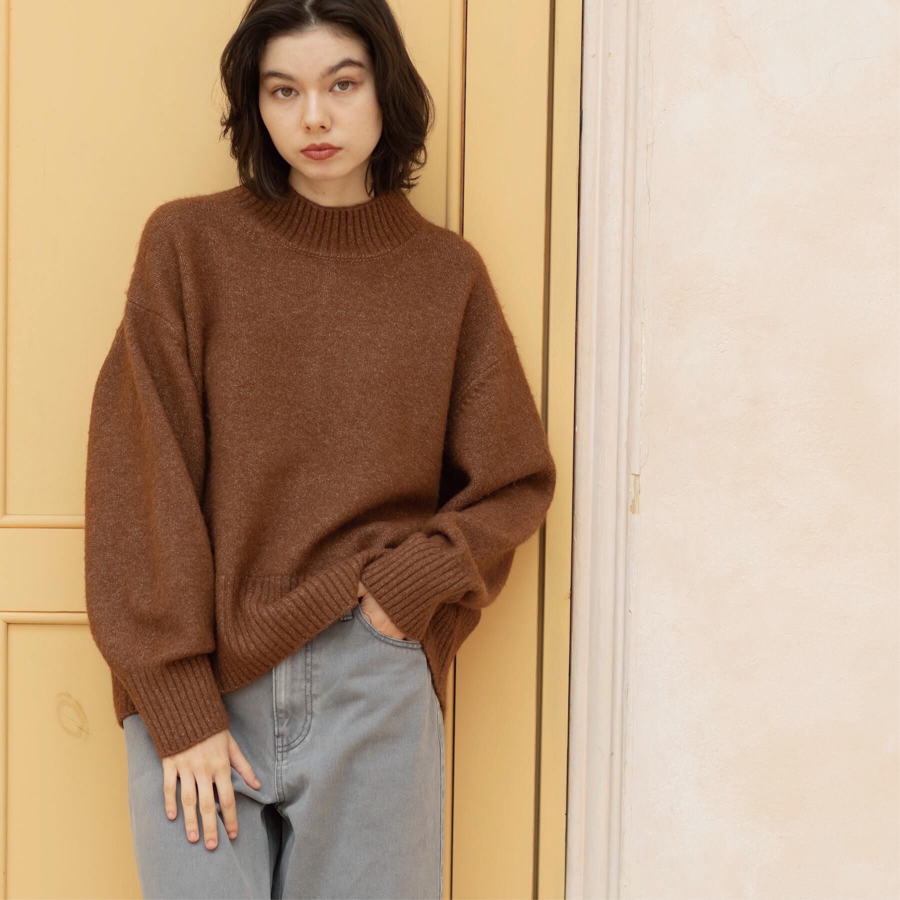 OPAQUE.CLIP「ふわふわハイネックニット【洗濯機OK】」|ニット・セーター|ブラウン(043)