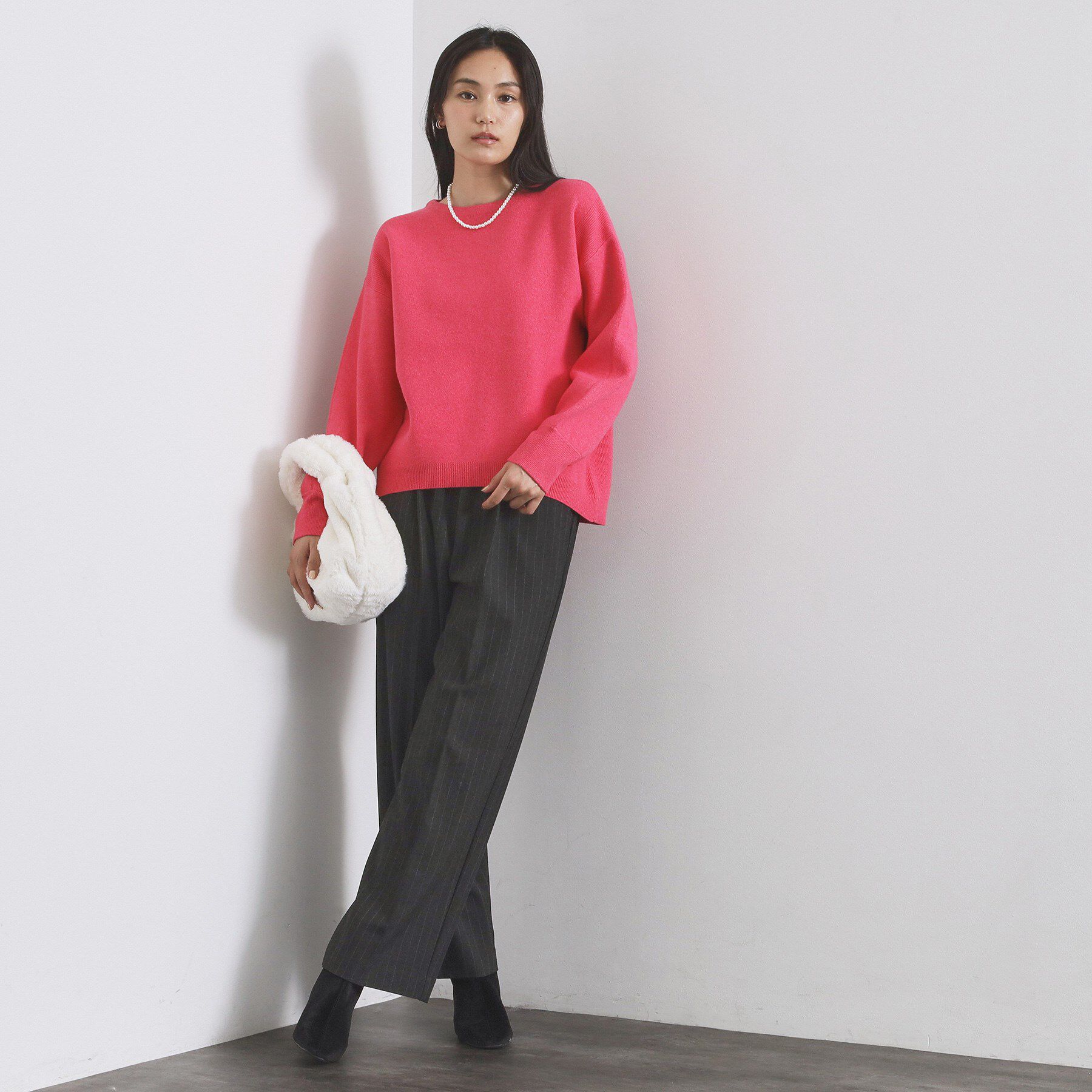 OPAQUE.CLIP「サイド編地切替ニットトップス/セットアップ対応【洗濯機OK】」|ニット・セーター|