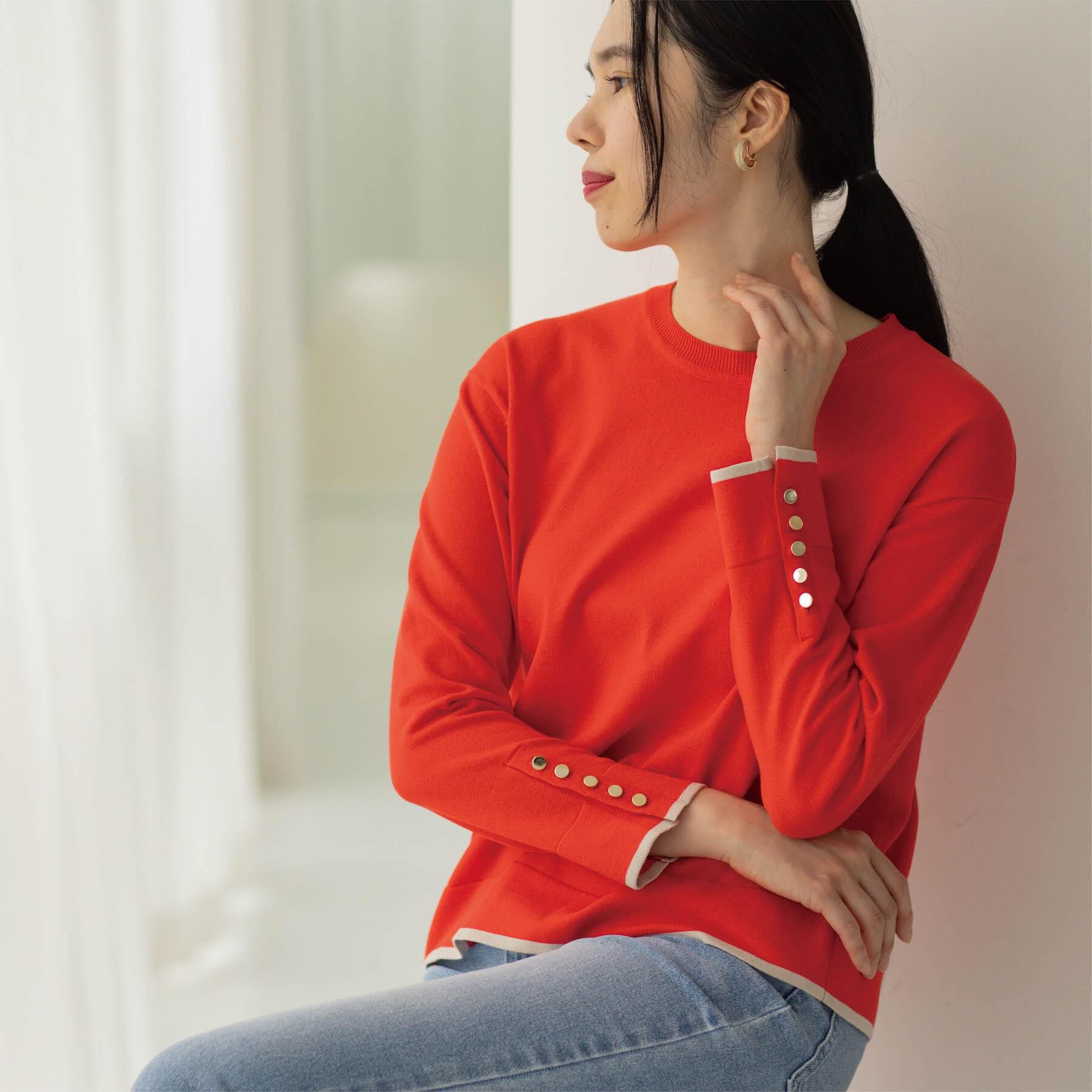 OPAQUE.CLIP「金ボタン使いリラクシーニット【洗濯機OK】」|ニット・セーター|レッド(062)