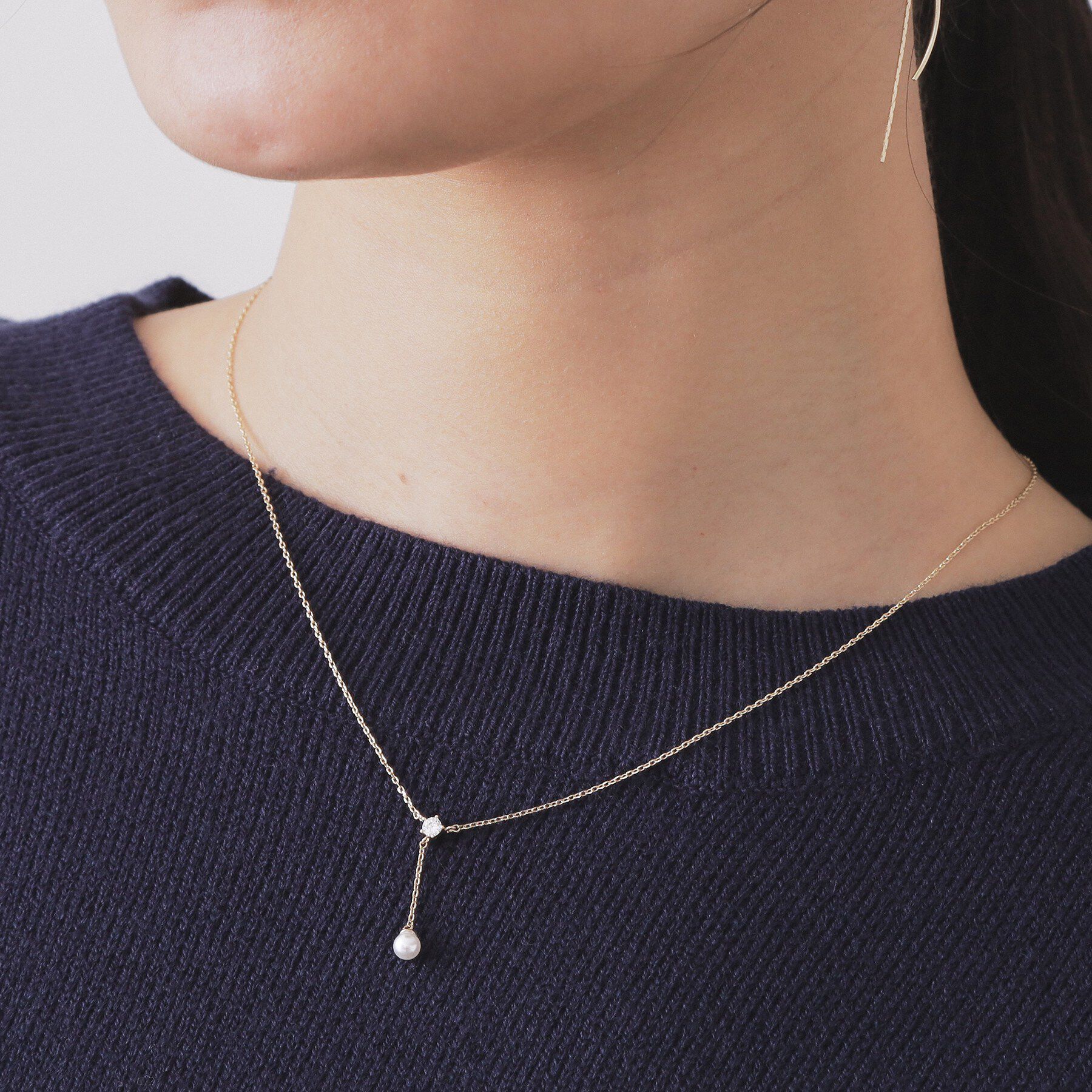 OPAQUE.CLIP「華奢ビジュー&times;フェイクパール ショートネックレス」|ネックレス|