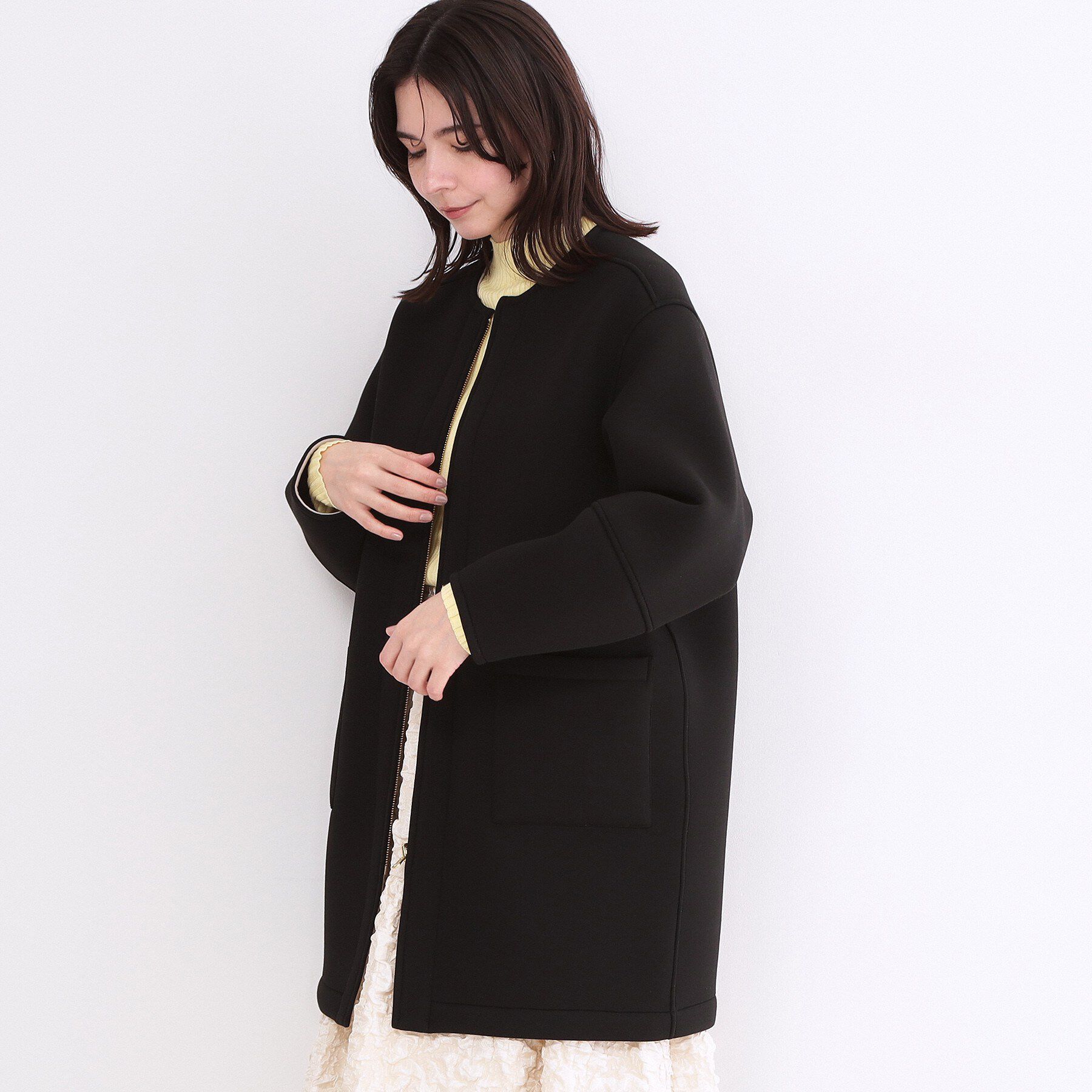 OPAQUE.CLIP「リバーシブル配色ノーカラーコート【洗濯機OK】」|ノーカラーコート|