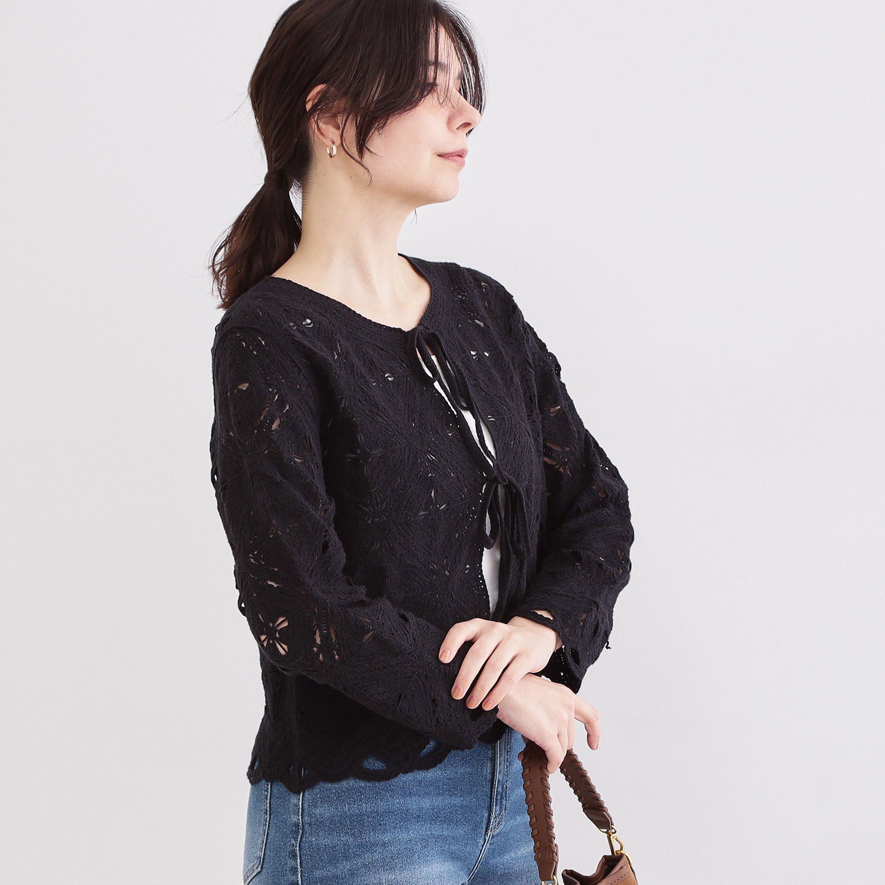 OPAQUE.CLIP「かぎ針風ニットカーディガン【洗濯機OK】」|カーディガン|