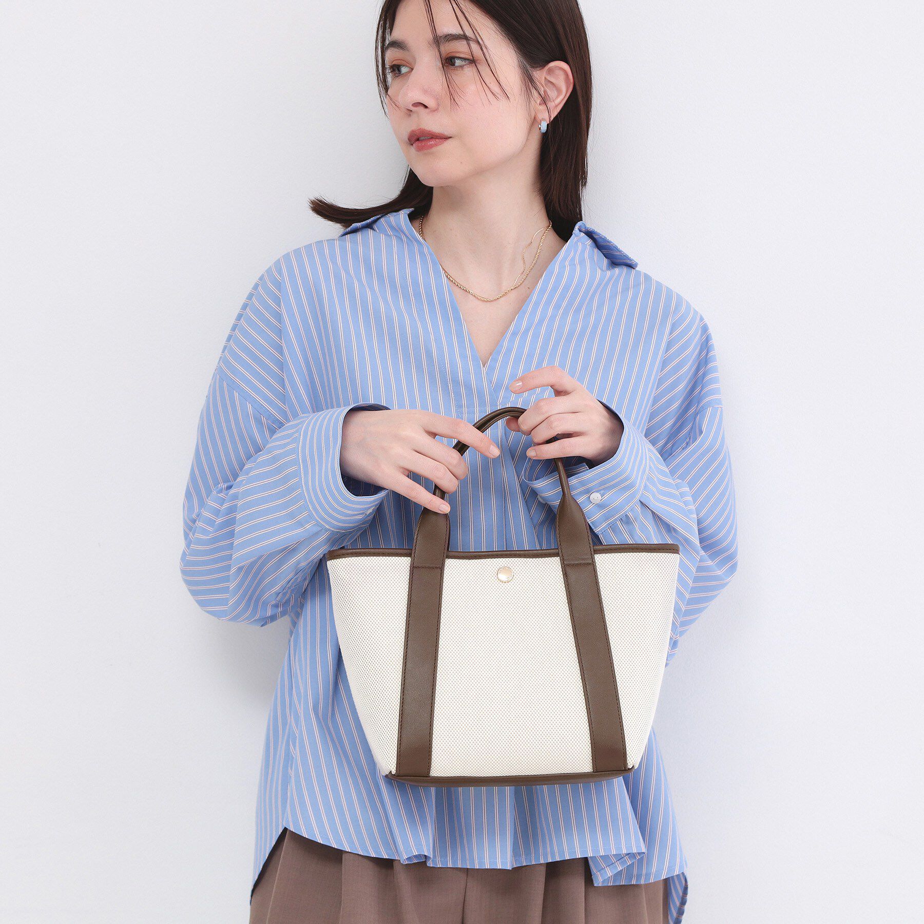 OPAQUE.CLIP「【2WAY】キャンバス&times;合皮コンビミドルトート」|トートバッグ|ブラウン(044)