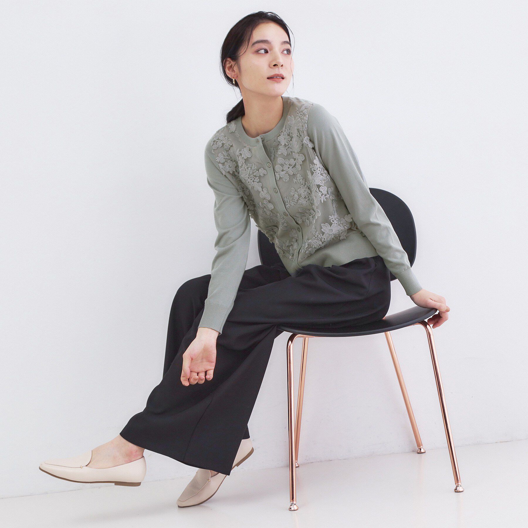 OPAQUE.CLIP「チュールレースニットカーディガン【洗える】」|カーディガン|