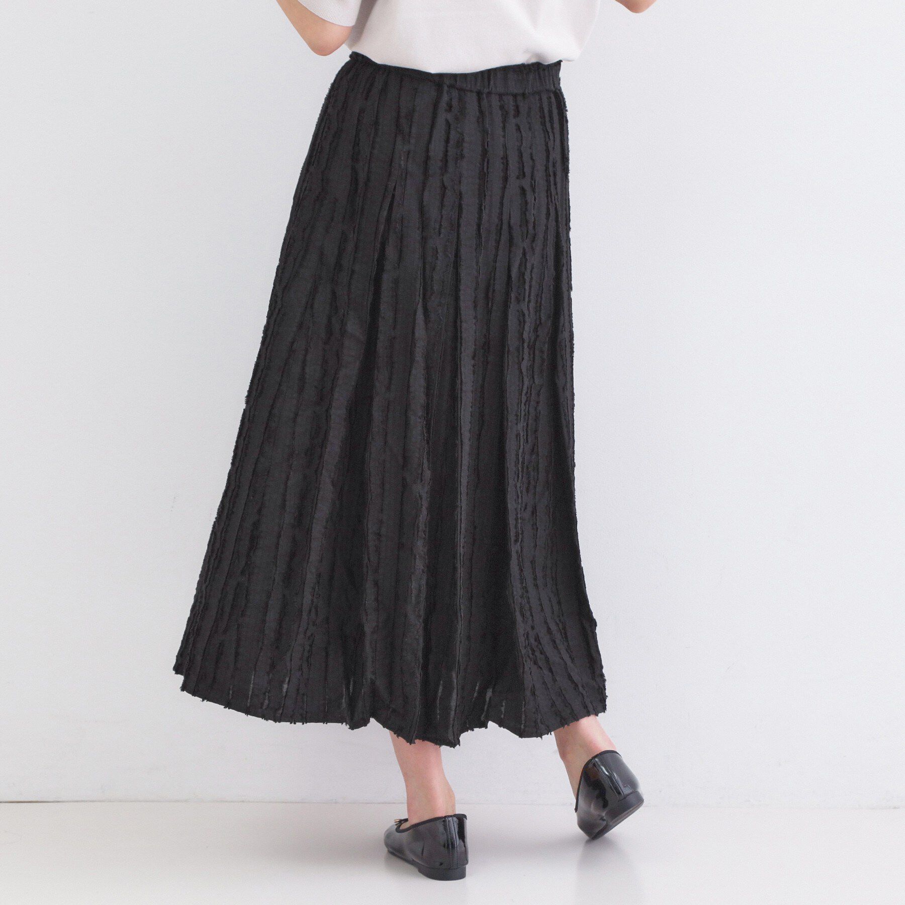 OPAQUE.CLIP「フリンジジャカード タックフレアスカート【洗濯機OK】」|スカート|