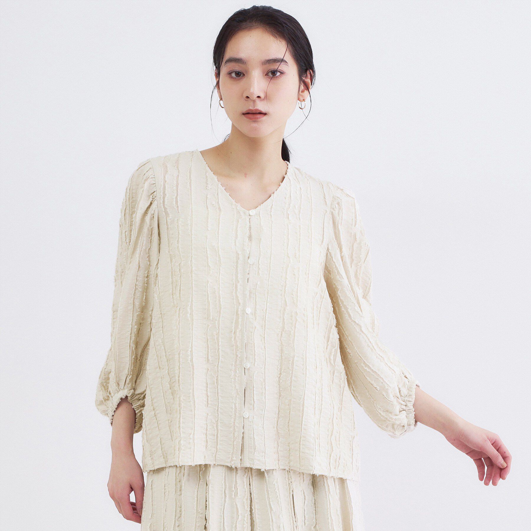 OPAQUE.CLIP「フリンジジャカードブラウス【洗濯機OK】」|シャツ・ブラウス|