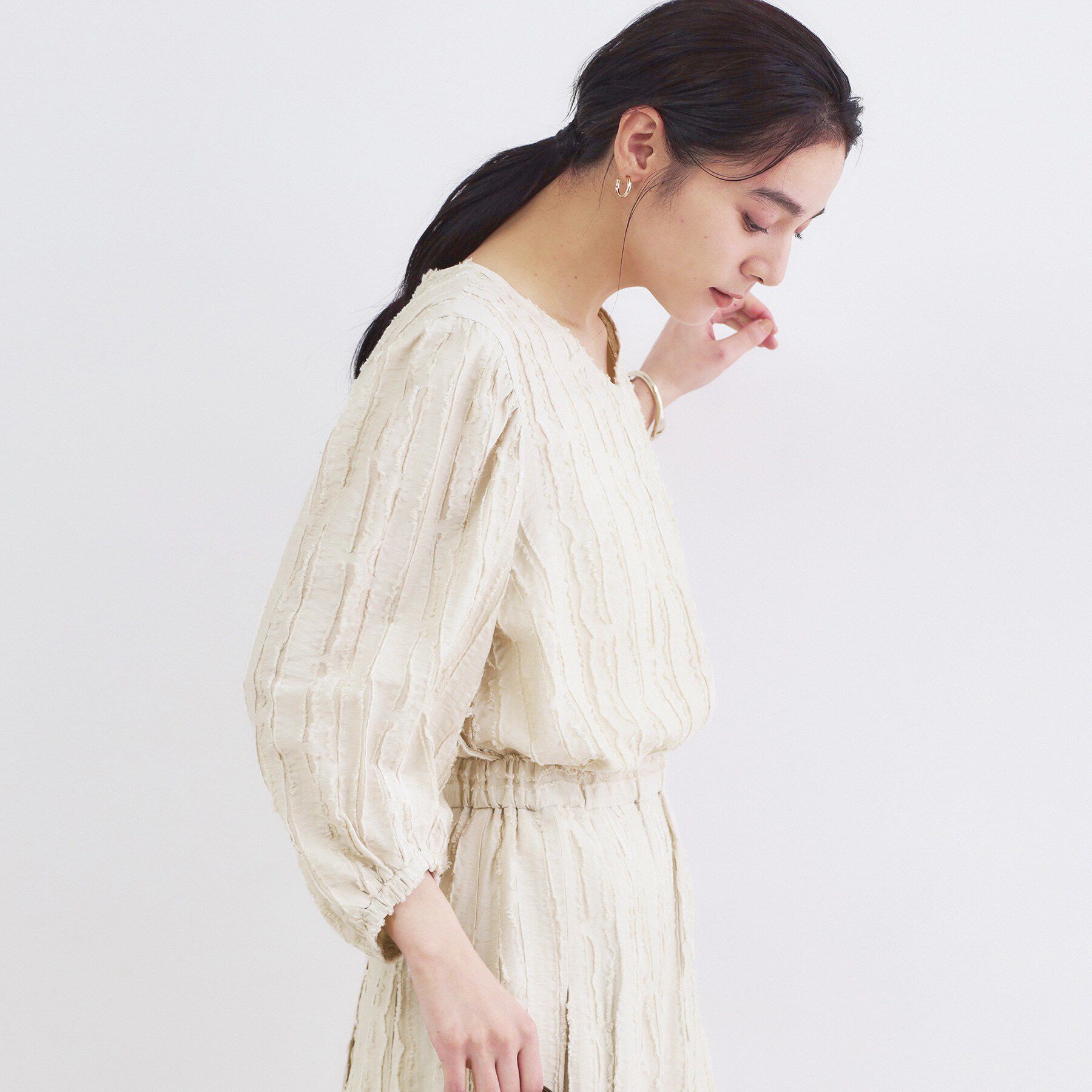 OPAQUE.CLIP「フリンジジャカードブラウス【洗濯機OK】」|シャツ・ブラウス|