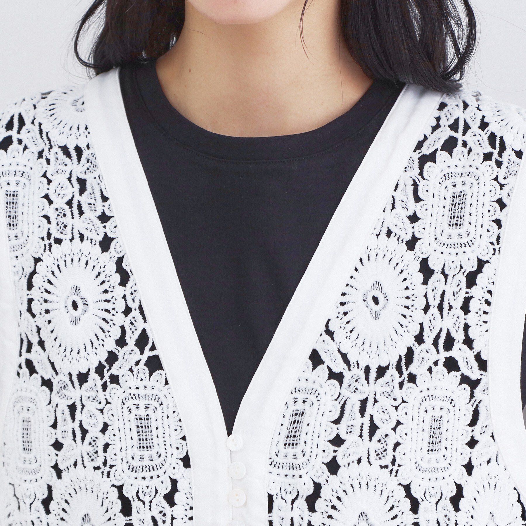 OPAQUE.CLIP「レースVネックベスト」|ベスト・ジレ|