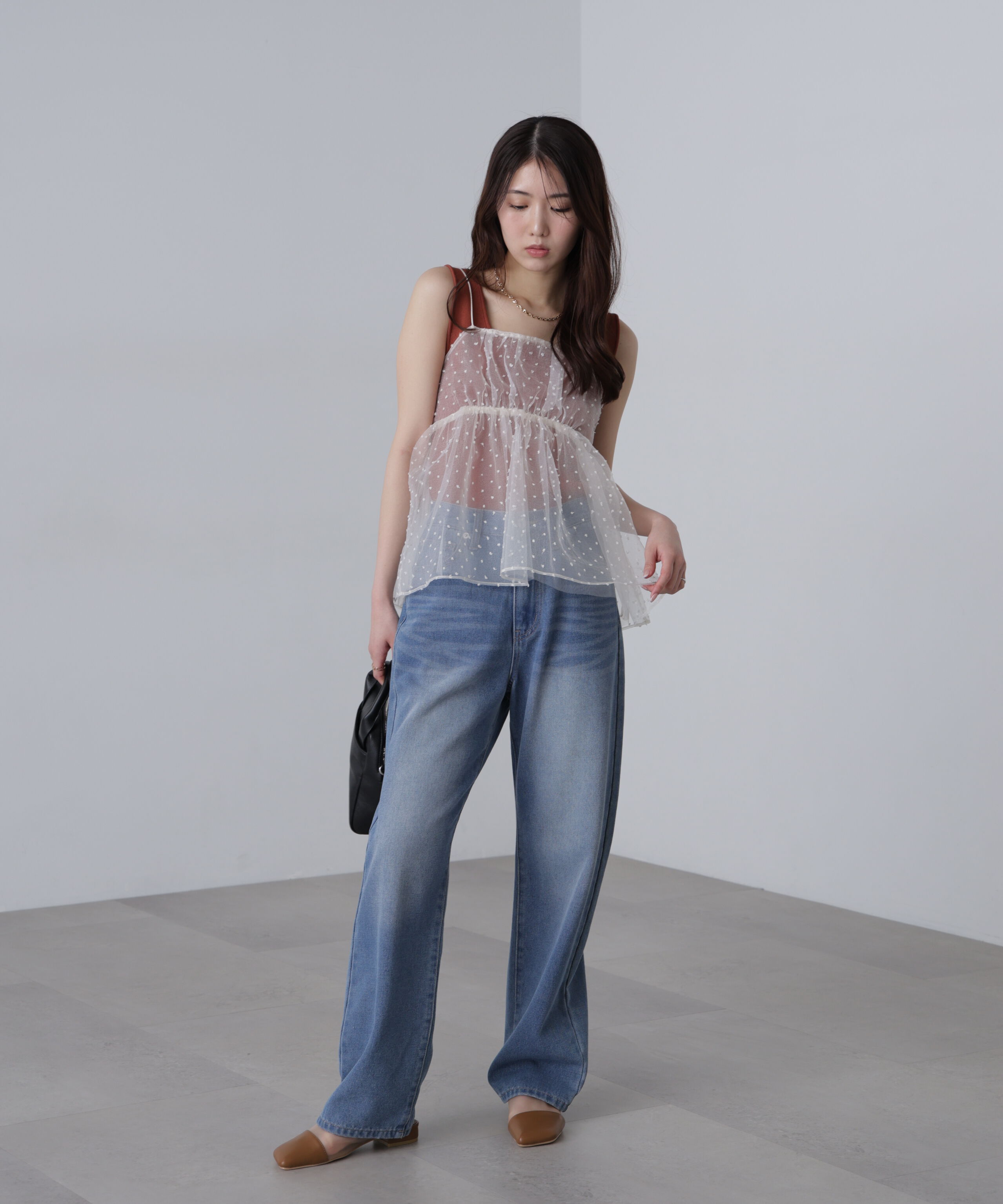  「〈洗える〉マシンウォッシャブル総針スクエアネックタンクニット」|ニット・セーター|