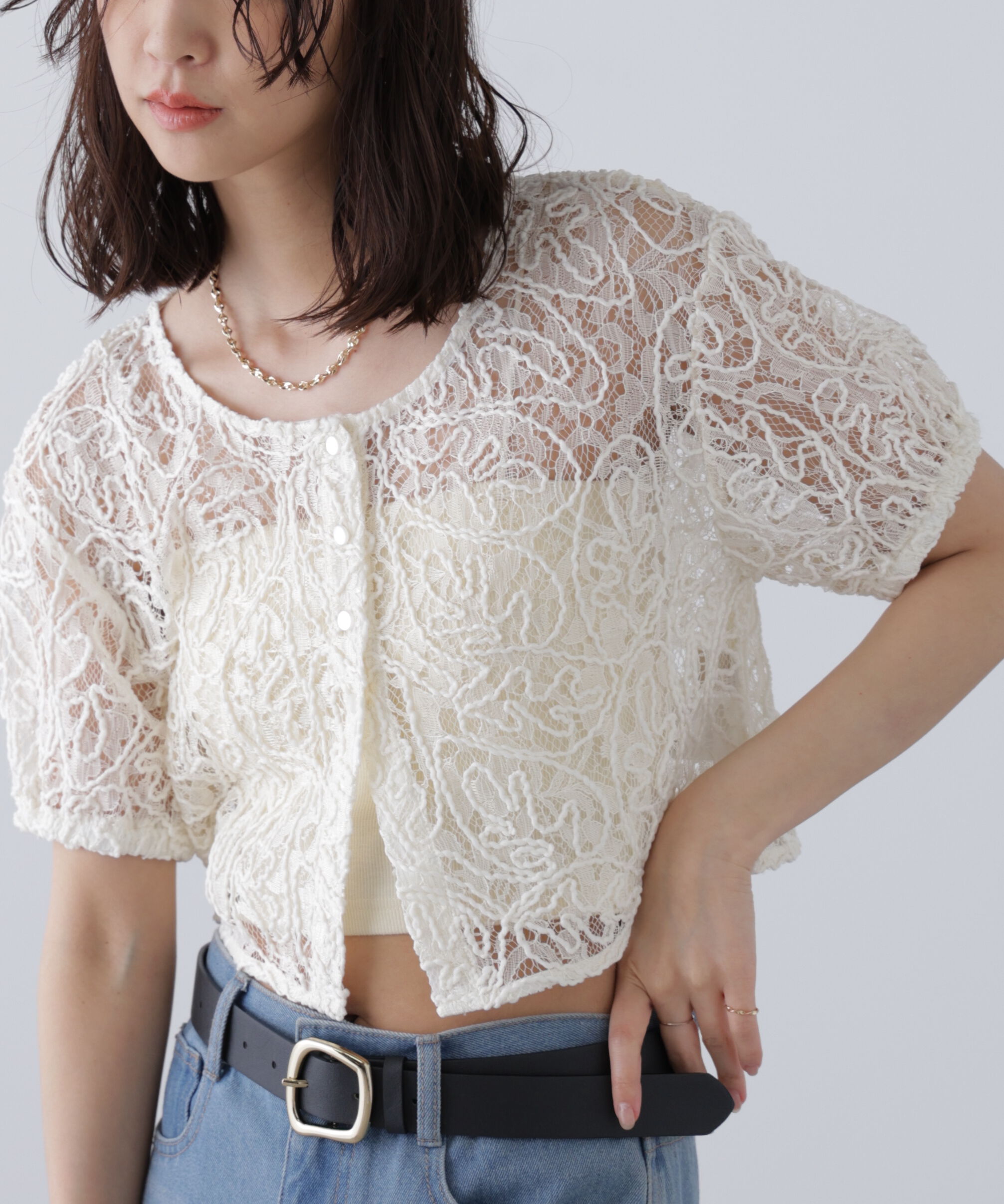  「レースコード刺繍前後2wayブラウス」|シャツ・ブラウス|オフホワイト