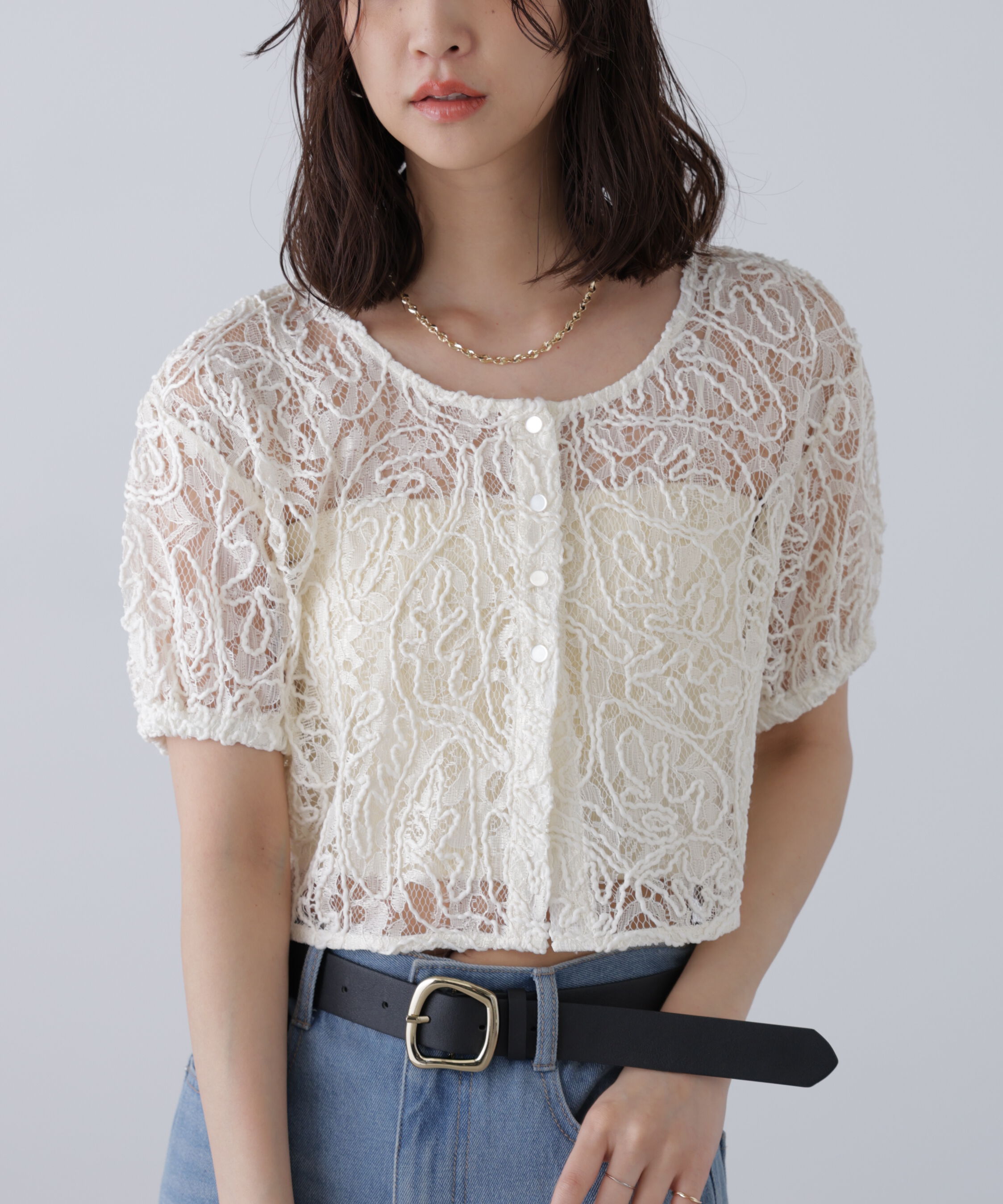  「レースコード刺繍前後2wayブラウス」|シャツ・ブラウス|