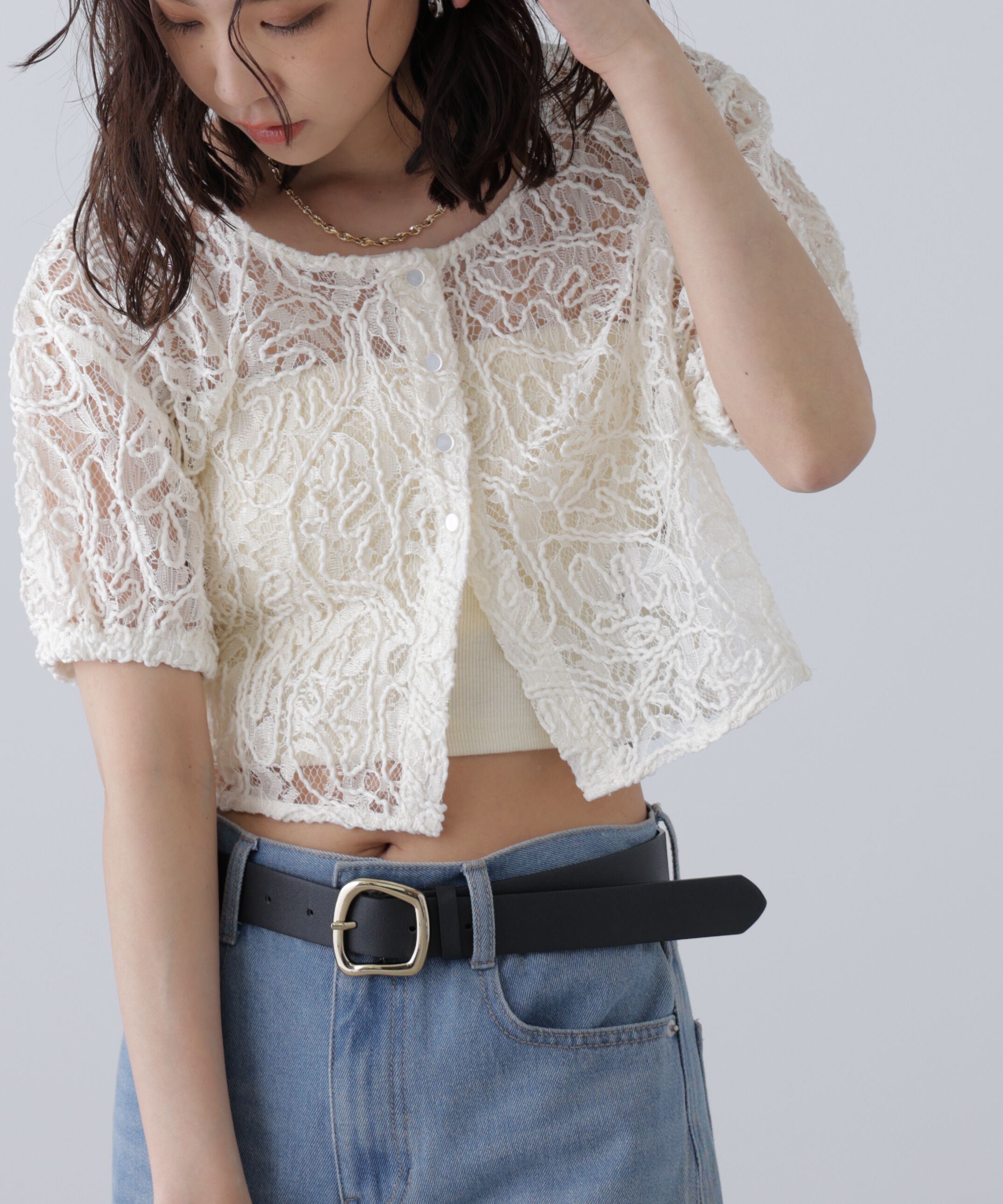  「レースコード刺繍前後2wayブラウス」|シャツ・ブラウス|