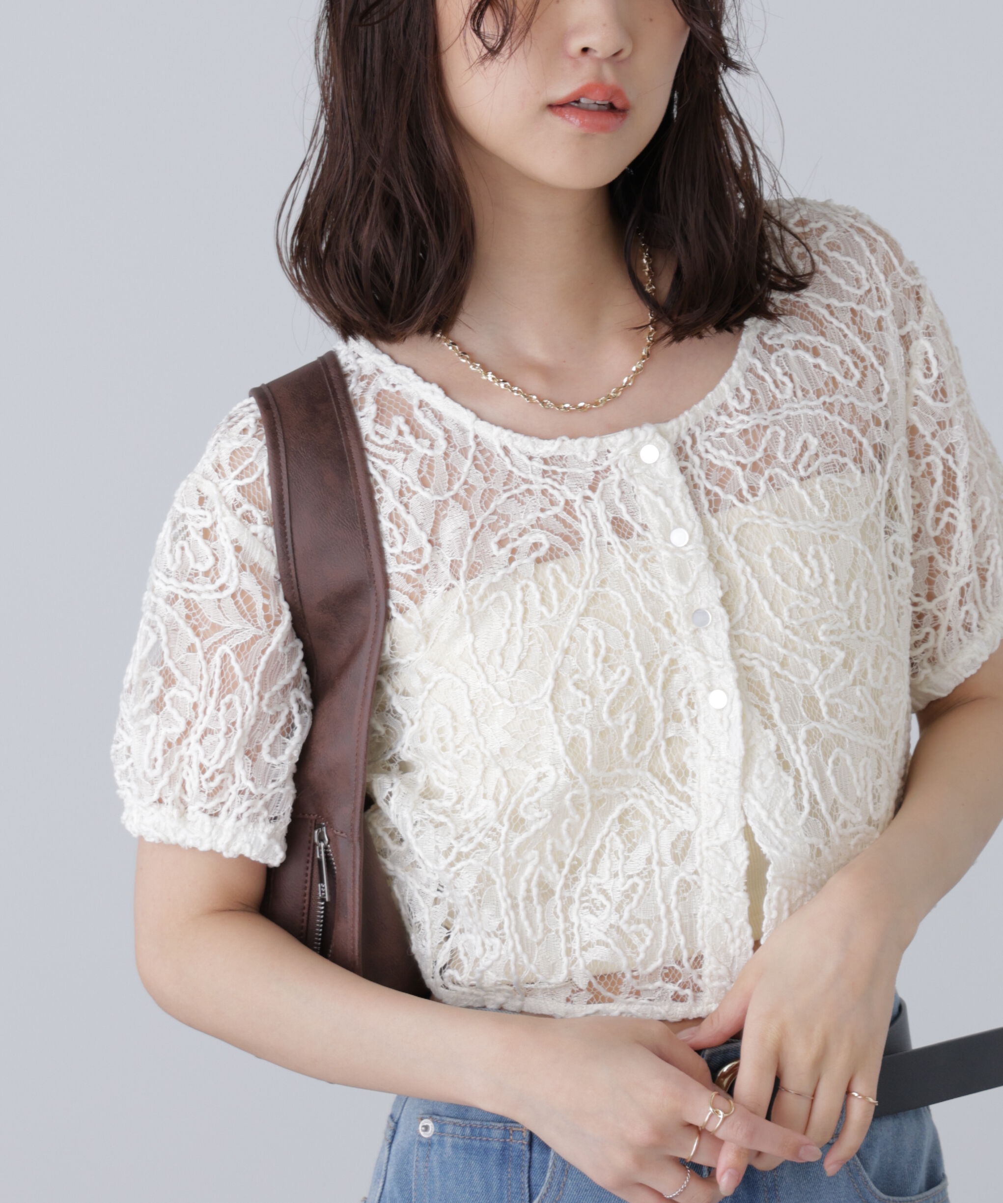  「レースコード刺繍前後2wayブラウス」|シャツ・ブラウス|
