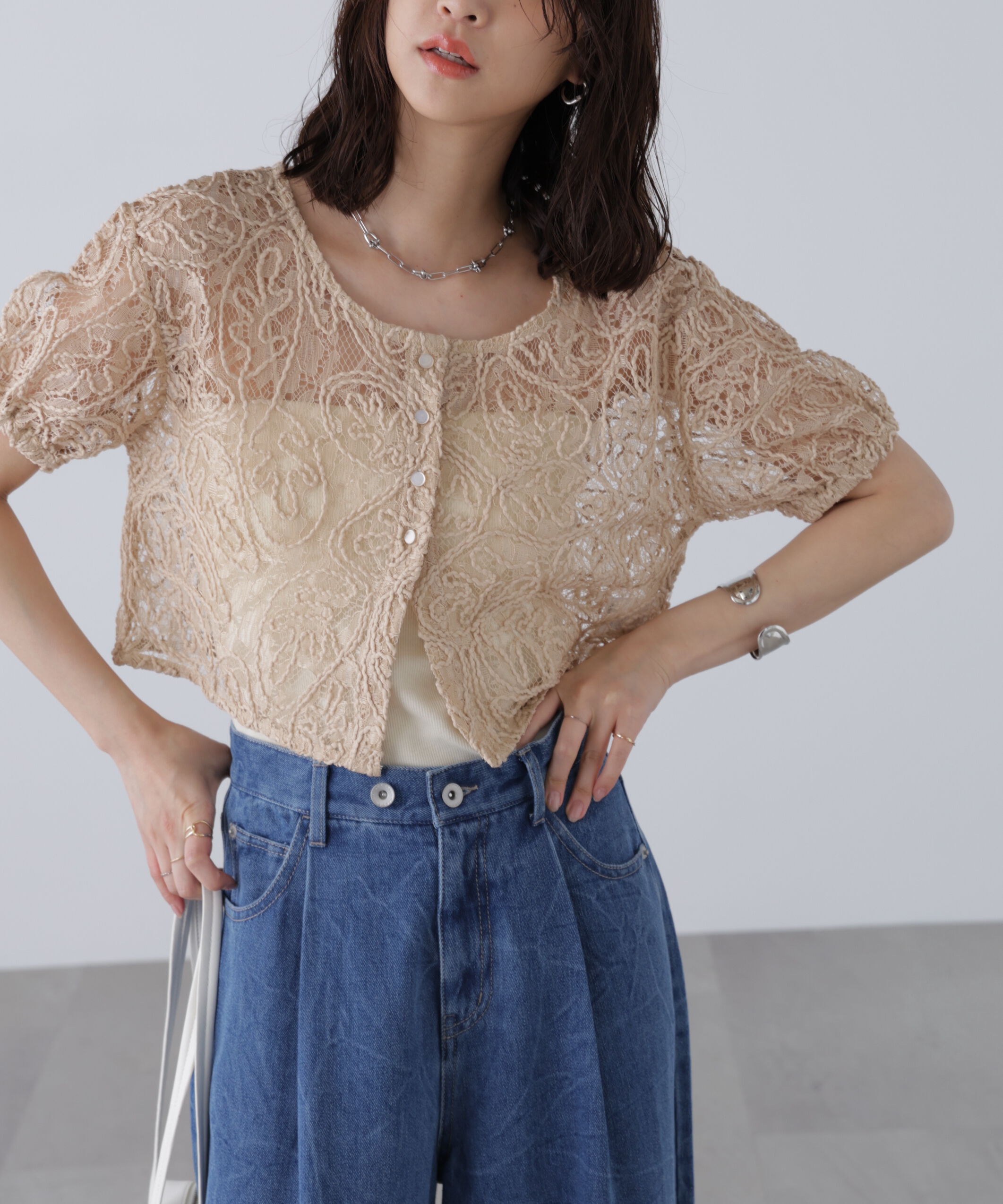  「レースコード刺繍前後2wayブラウス」|シャツ・ブラウス|