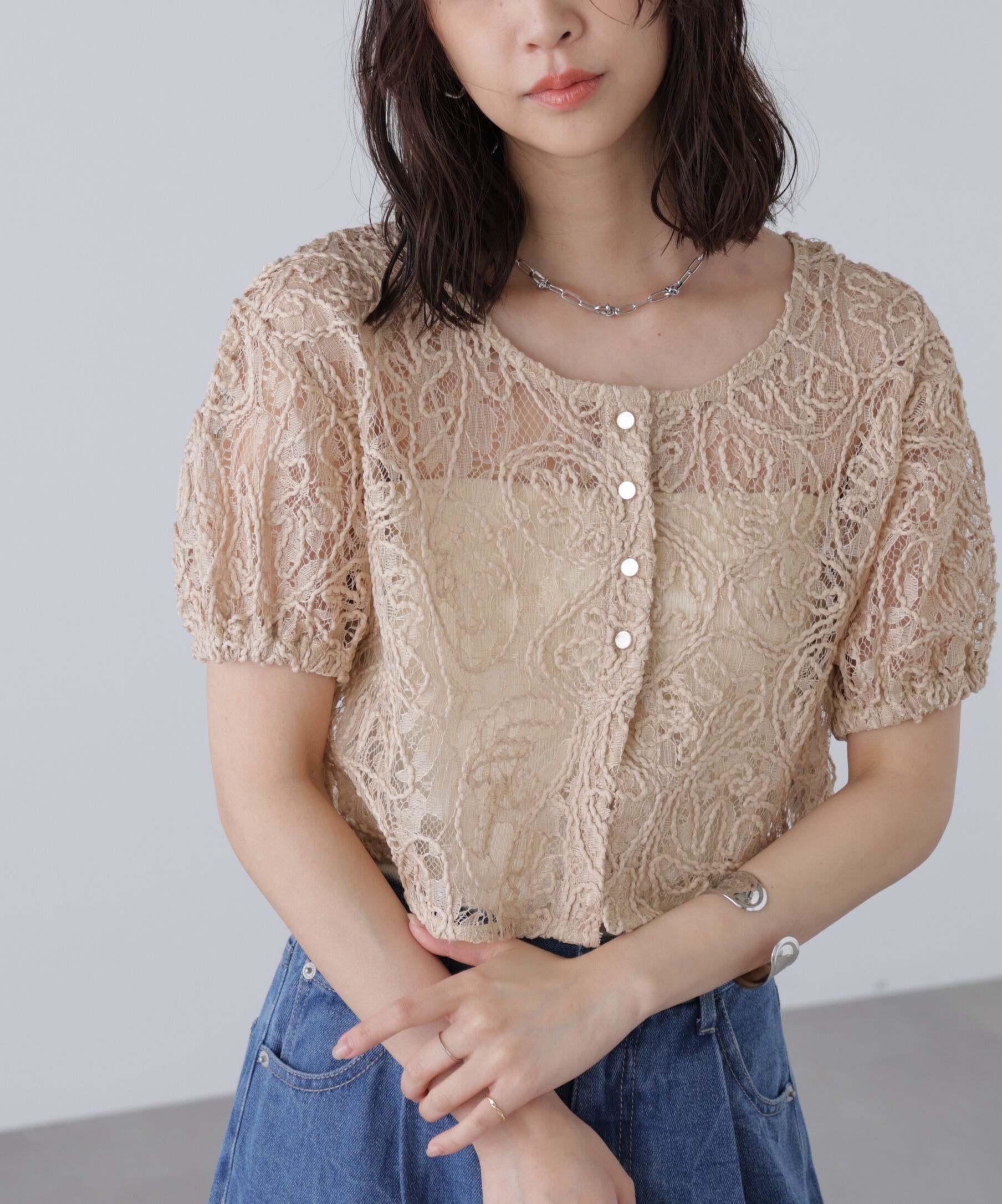  「レースコード刺繍前後2wayブラウス」|シャツ・ブラウス|