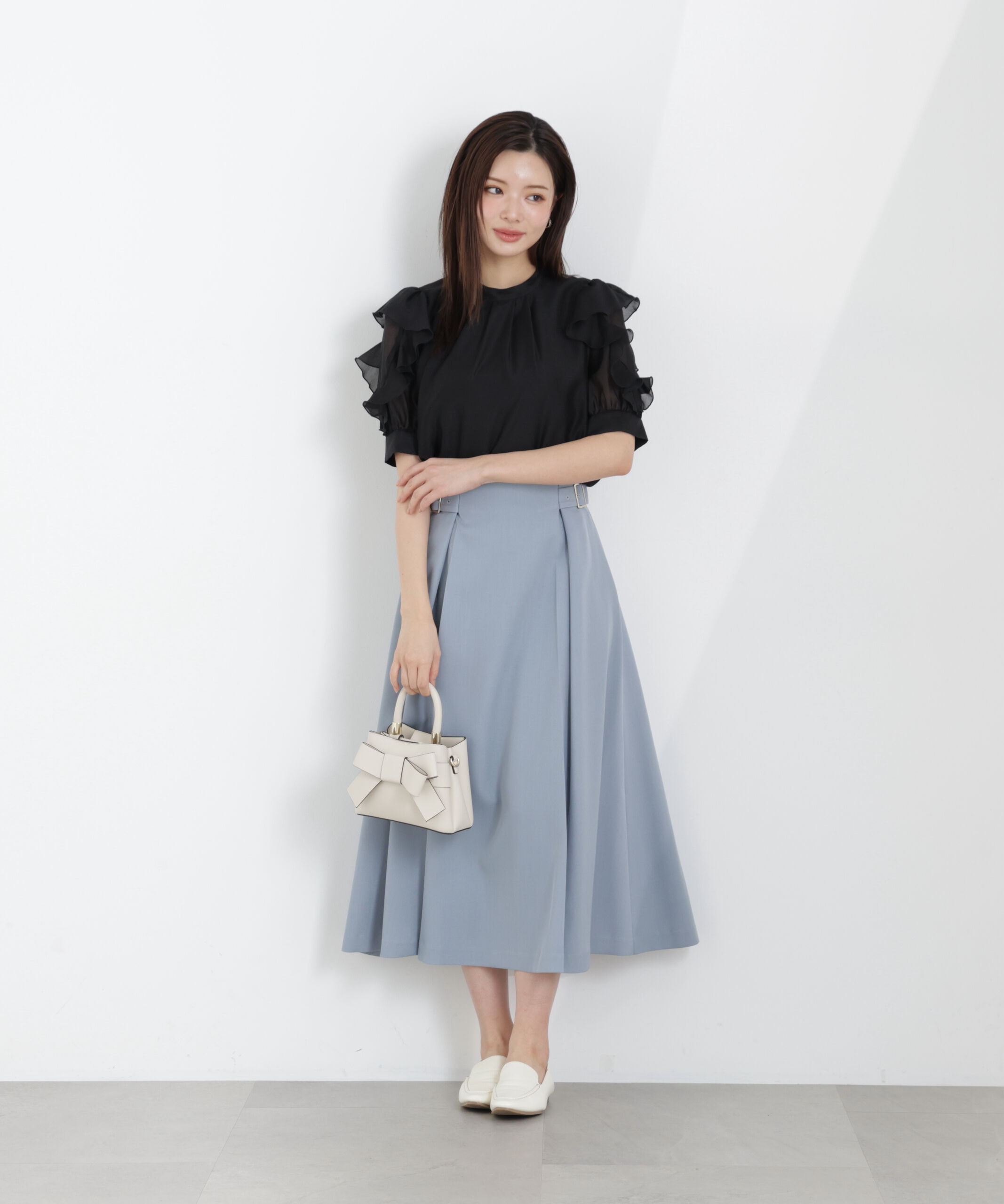 PROPORTION BODY DRESSING「サイドベルトフレアスカート　26SS」|スカート|ブルー