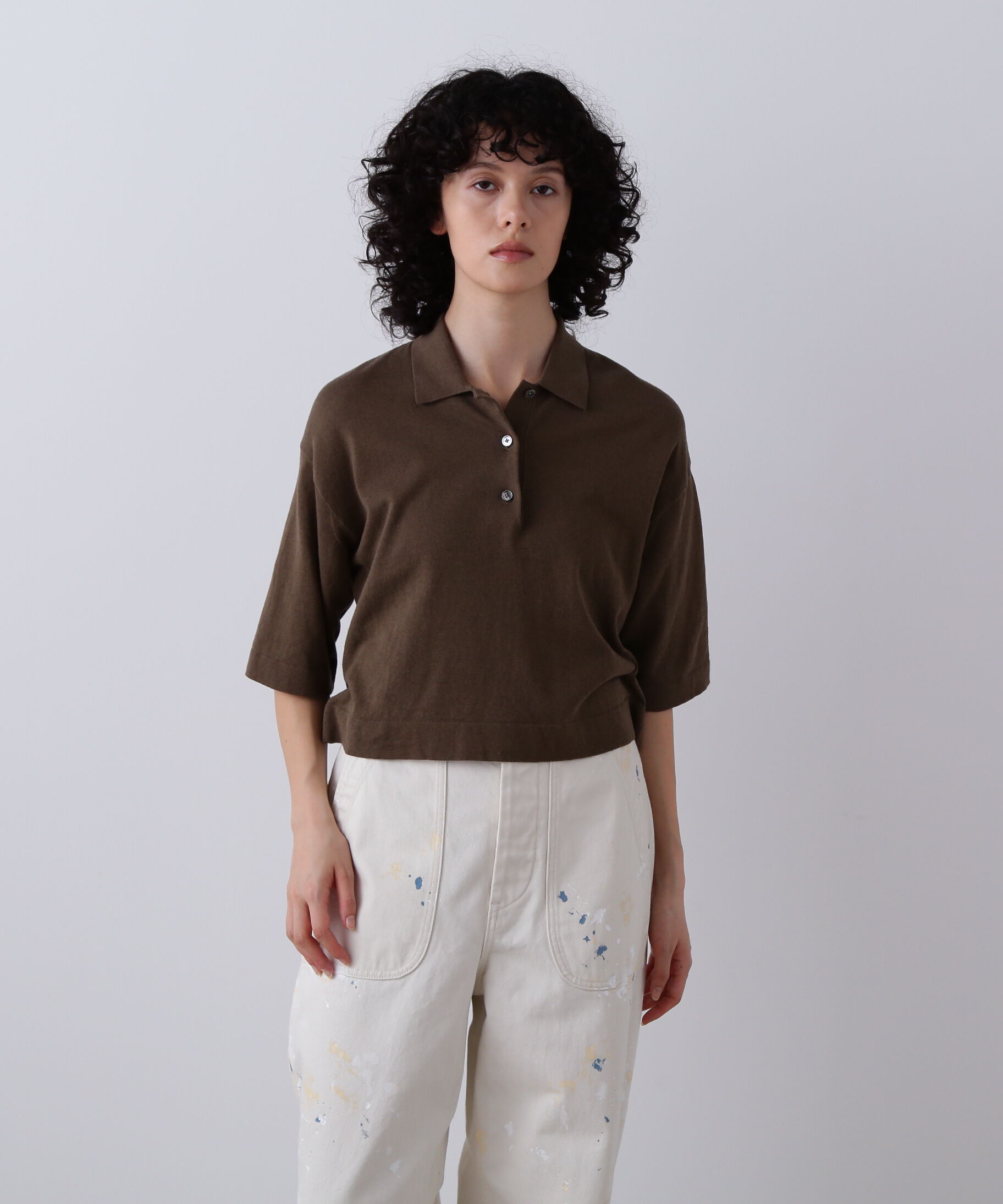 YLEVE 「YLEVE / COTTON LINEN KNIT POLO」|ニット・セーター|カーキ