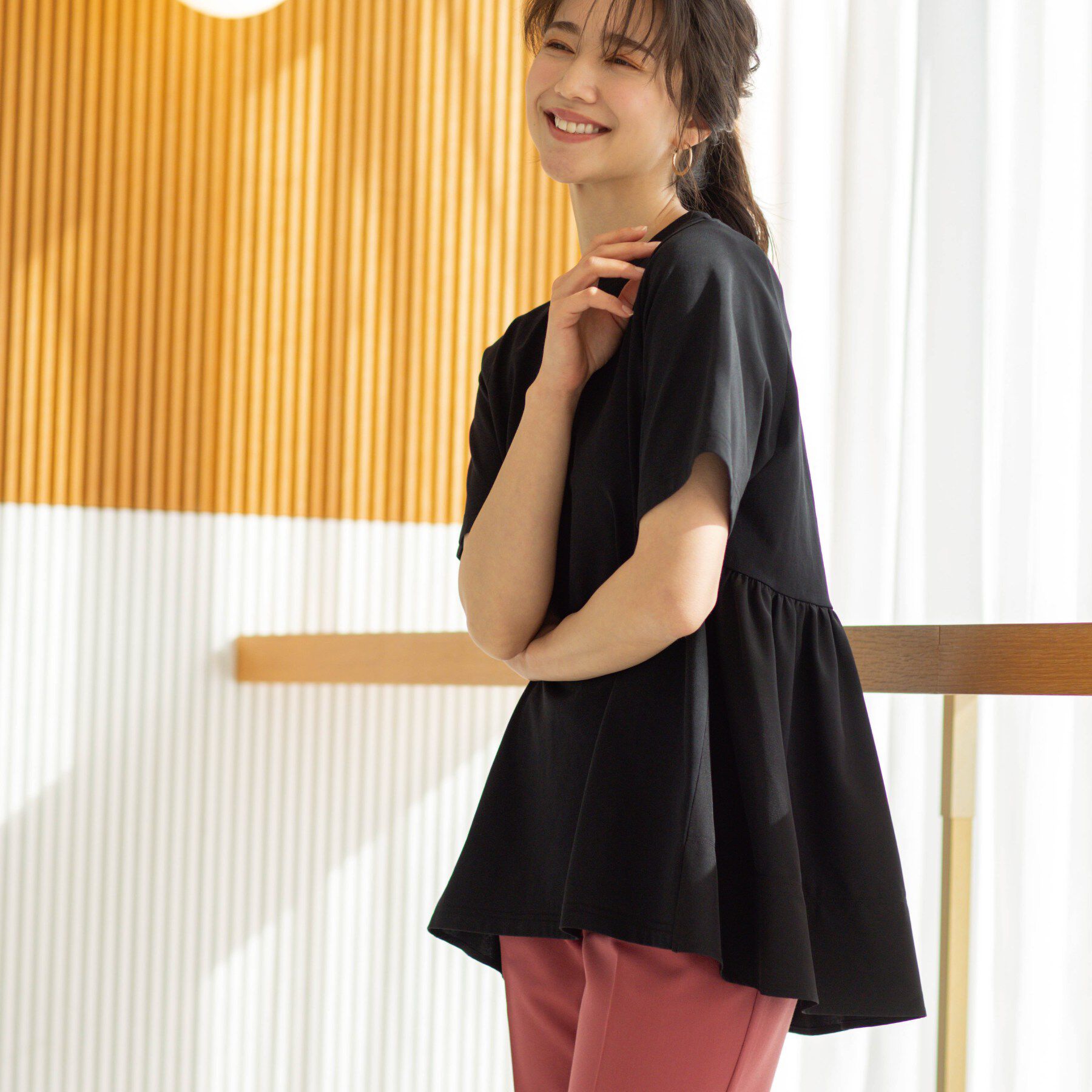 SHOO･LA･RUE「バックギャザーペプラムTシャツ」|Tシャツ・カットソー|