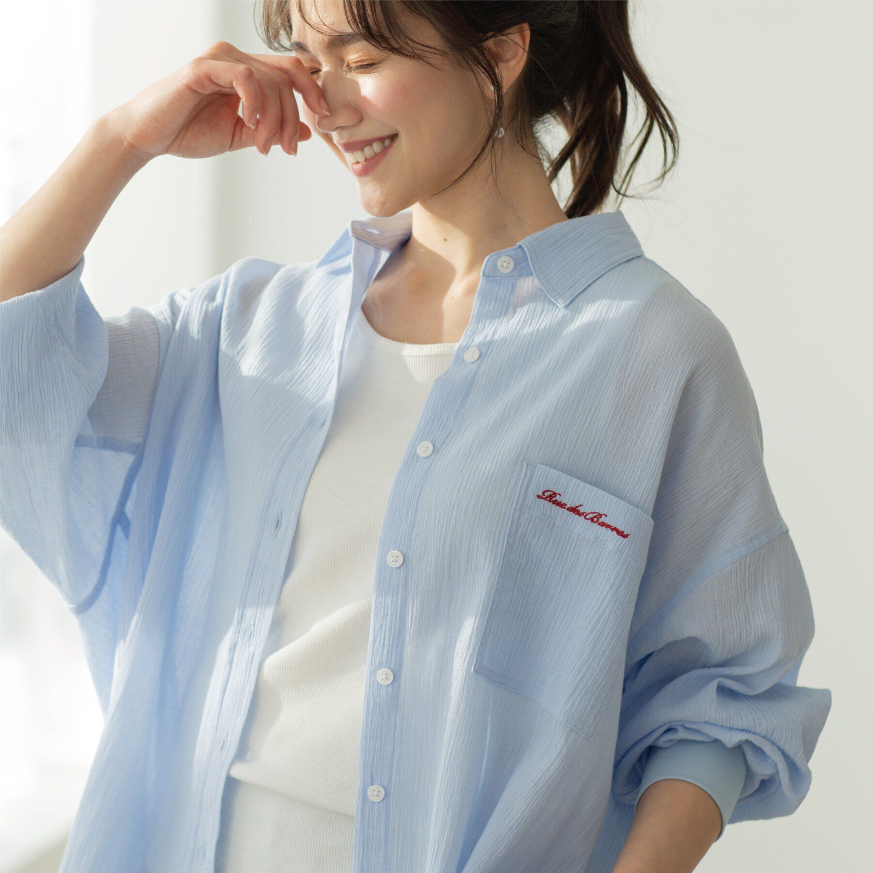 SHOO･LA･RUE「袖リブ楊柳オーバーシャツ」|シャツ・ブラウス|