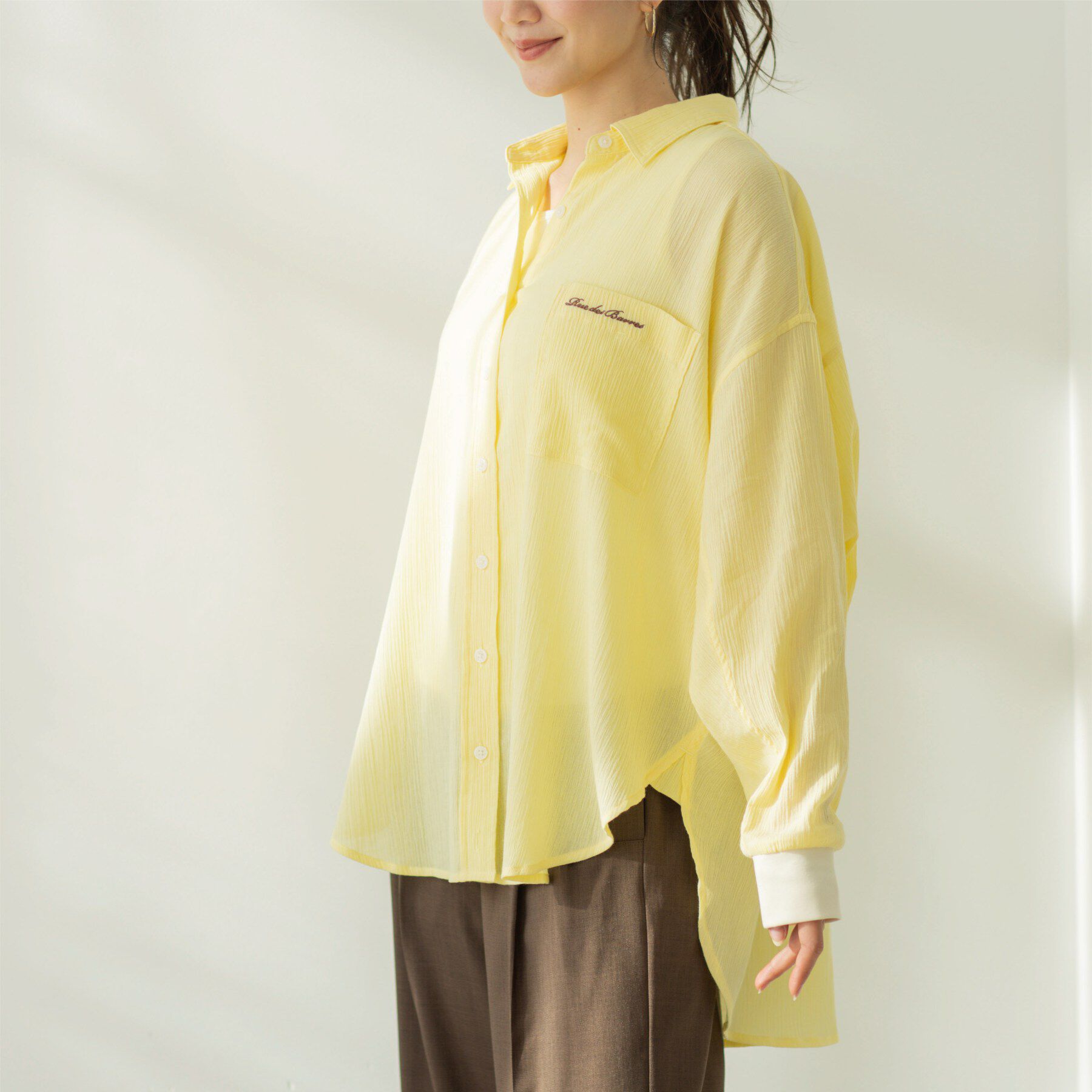 SHOO･LA･RUE「袖リブ楊柳オーバーシャツ」|シャツ・ブラウス|