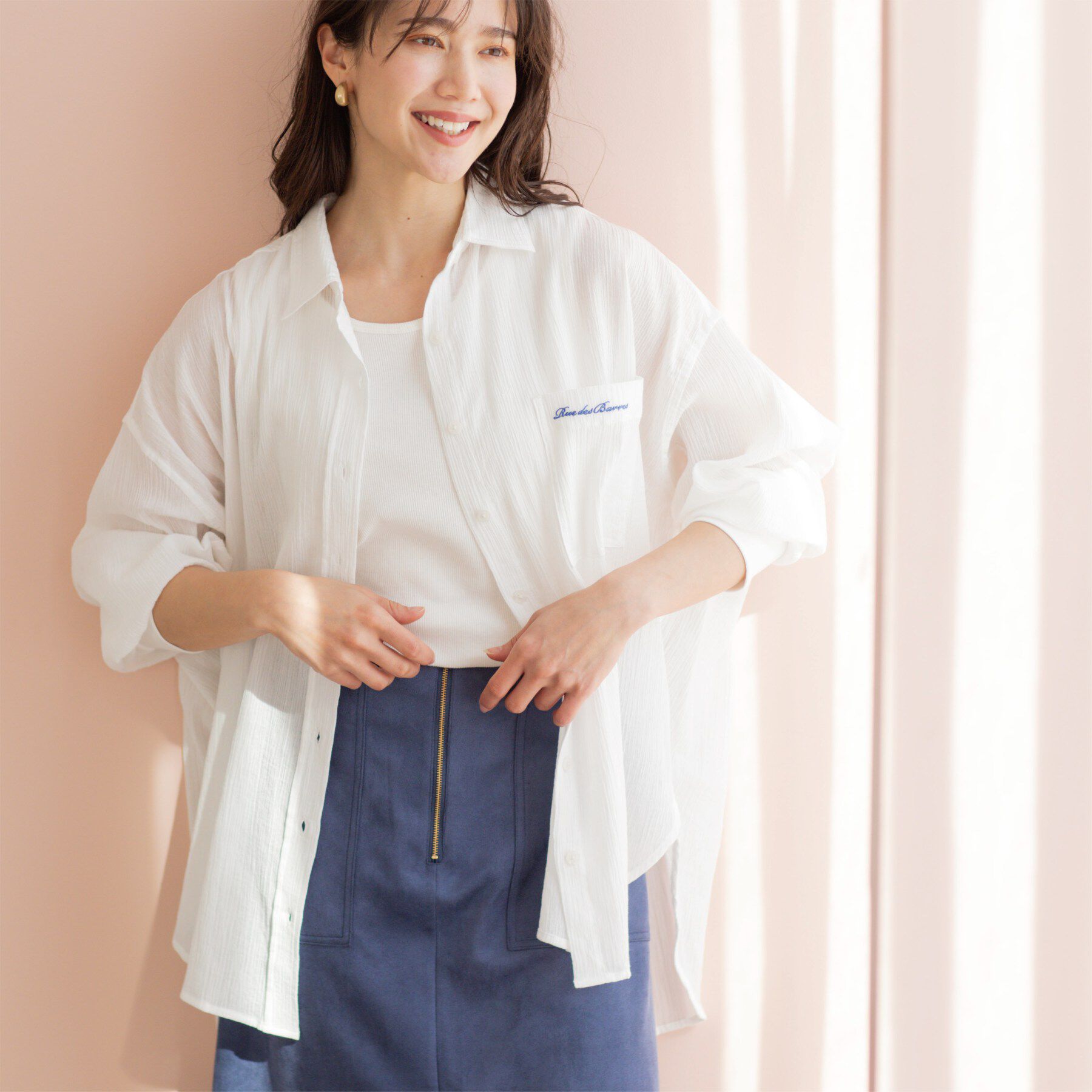 SHOO･LA･RUE「袖リブ楊柳オーバーシャツ」|シャツ・ブラウス|