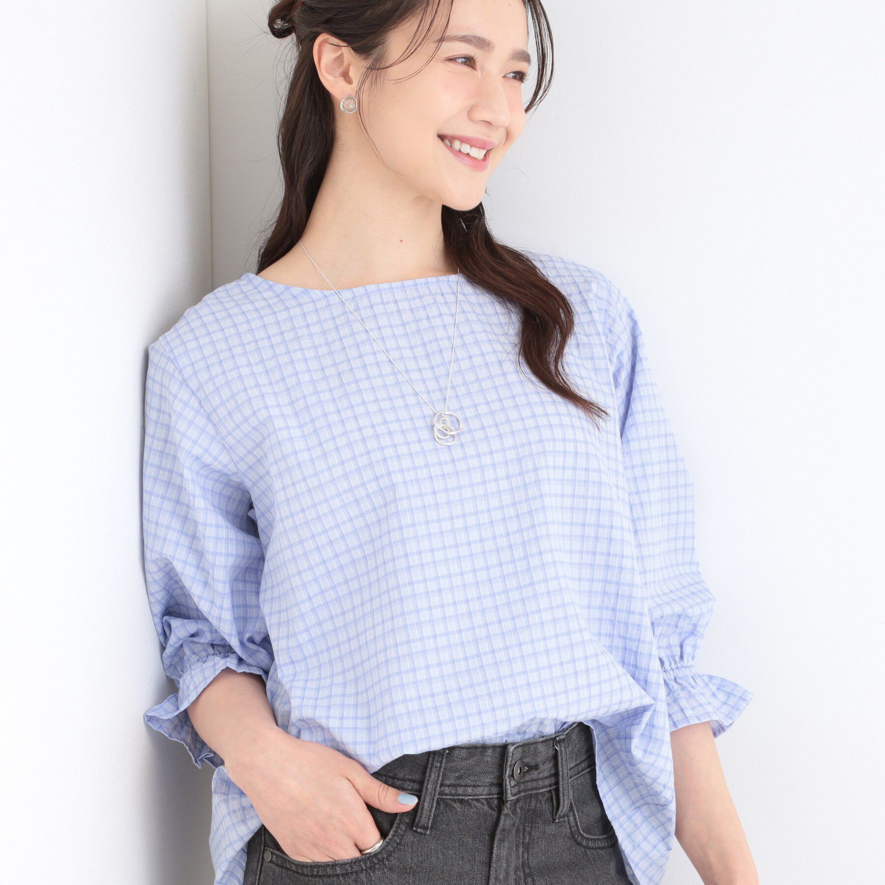 SHOO･LA･RUE「サッカーチェック柄ブラウス」|シャツ・ブラウス|ブルー(291)