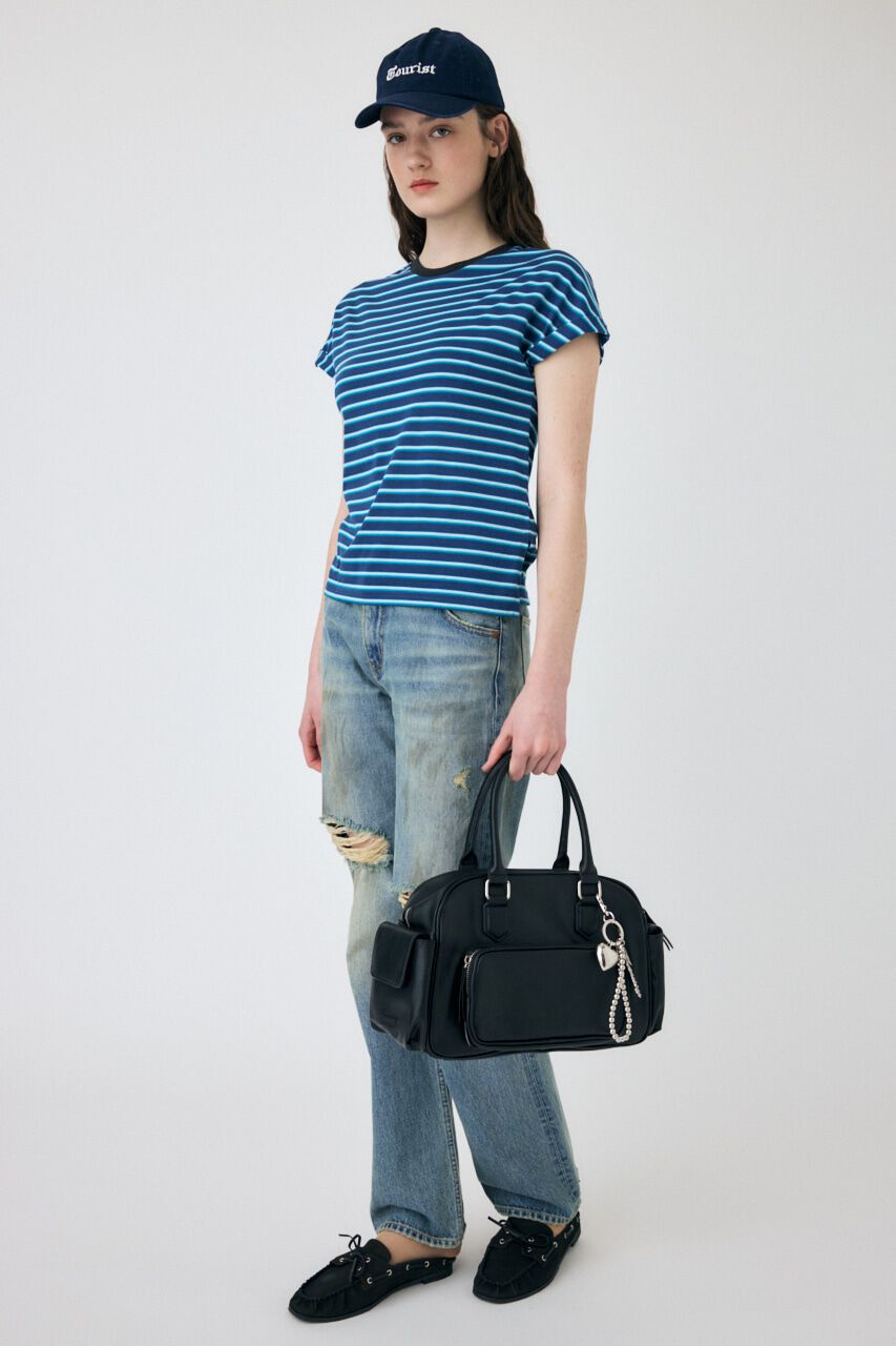 MOUSSY「ROLL SLEEVE マルチストライプ TEE」|Tシャツ・カットソー|