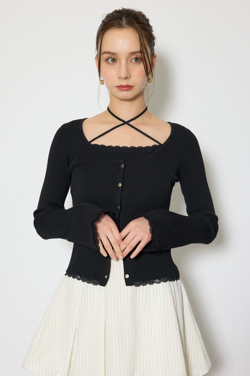 rienda「レースディティールニットカーディガンセット」|ニット・セーター|BLK