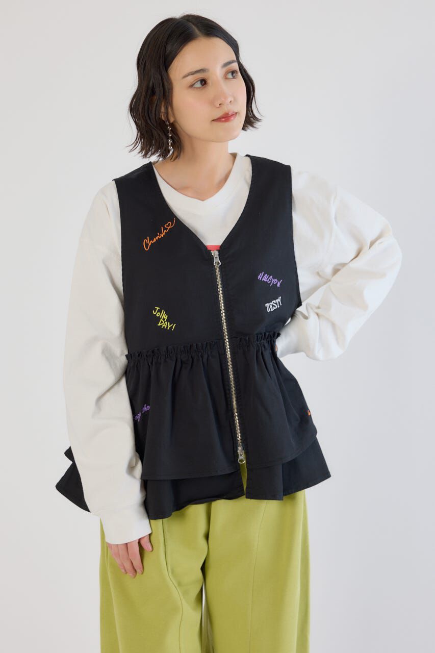 RODEO CROWNS「embroideryフロントジップベスト」|ダウンベスト・ベスト|BLK
