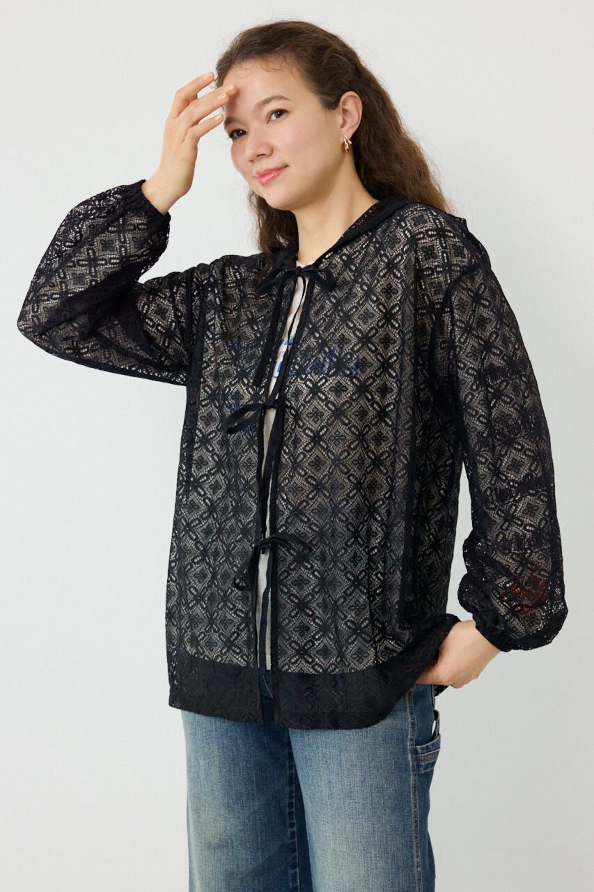 RODEO CROWNS「メッシュフーディカーディガン」|カーディガン|BLK