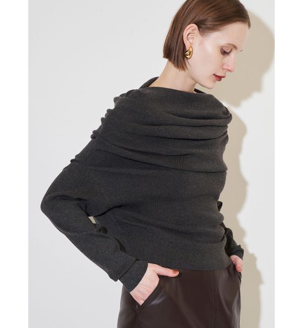 ELENDEEK「ASYMMETRY DRAPE KT」|ニット・セーター|チャコールグレー