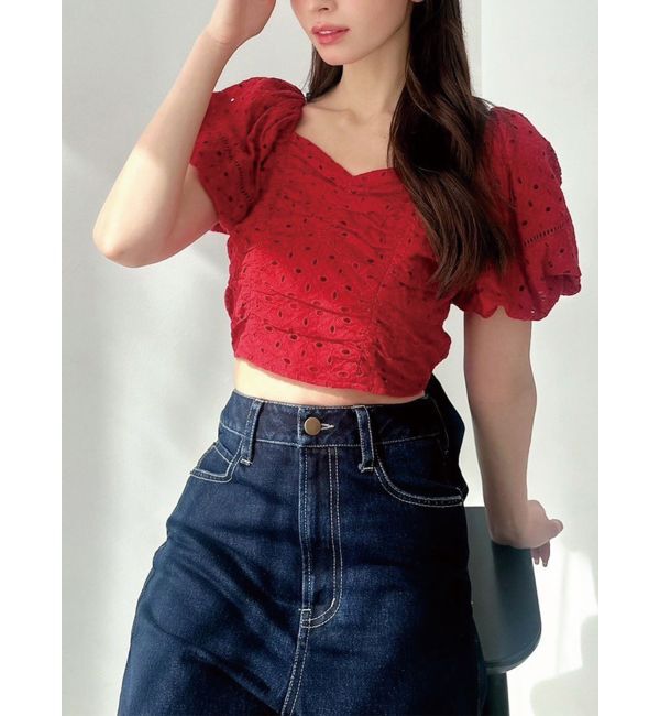 RESEXXY「コットンレースパフブラウス」|シャツ・ブラウス|レッド