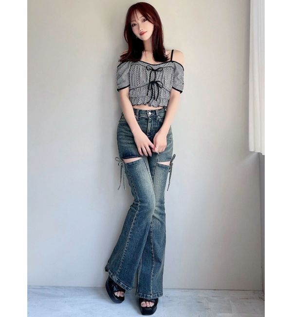 RESEXXY「ダブルリボンクロップドトップス」|Tシャツ・カットソー|