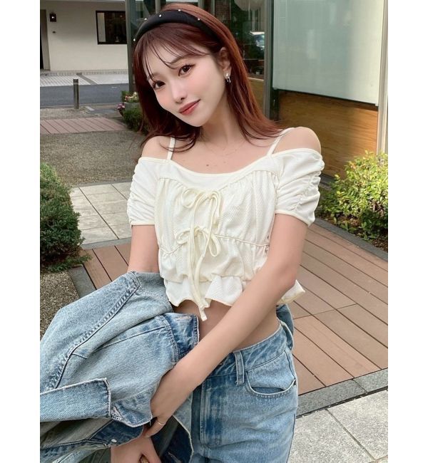 RESEXXY「ダブルリボンクロップドトップス」|Tシャツ・カットソー|