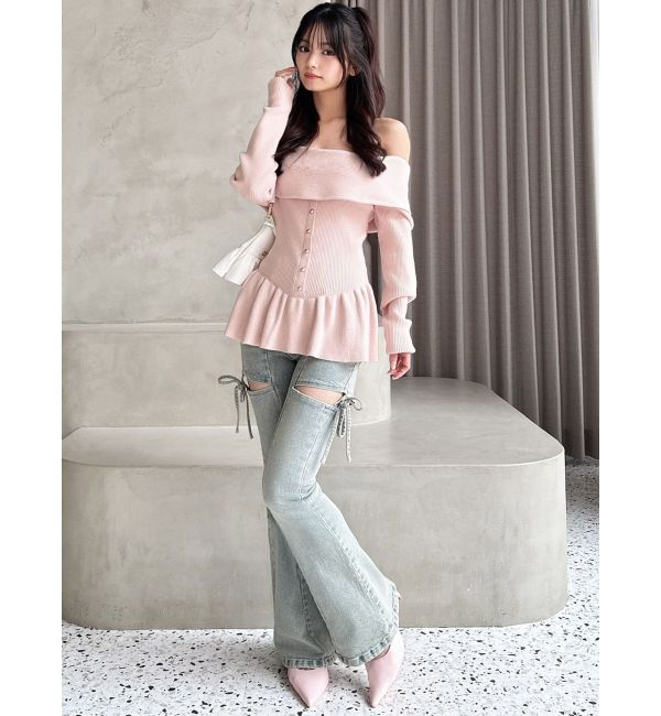 RESEXXY「オフショルペプラムニットトップス【セットアップ着用可能】」|ニット・セーター|