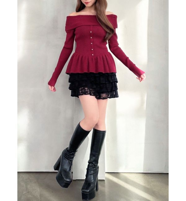 RESEXXY「オフショルペプラムニットトップス【セットアップ着用可能】」|ニット・セーター|