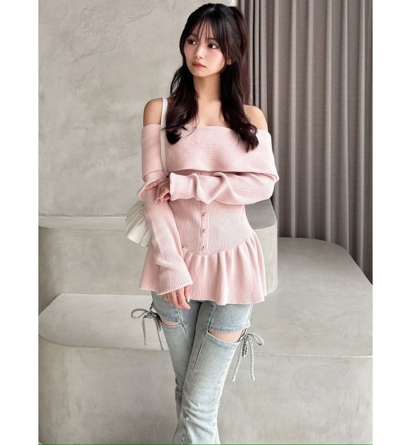 RESEXXY「オフショルペプラムニットトップス【セットアップ着用可能】」|ニット・セーター|