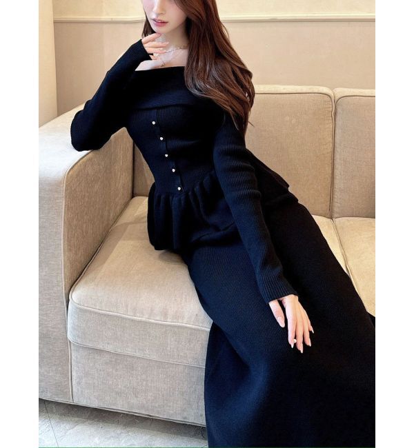 RESEXXY「オフショルペプラムニットトップス【セットアップ着用可能】」|ニット・セーター|ブラック