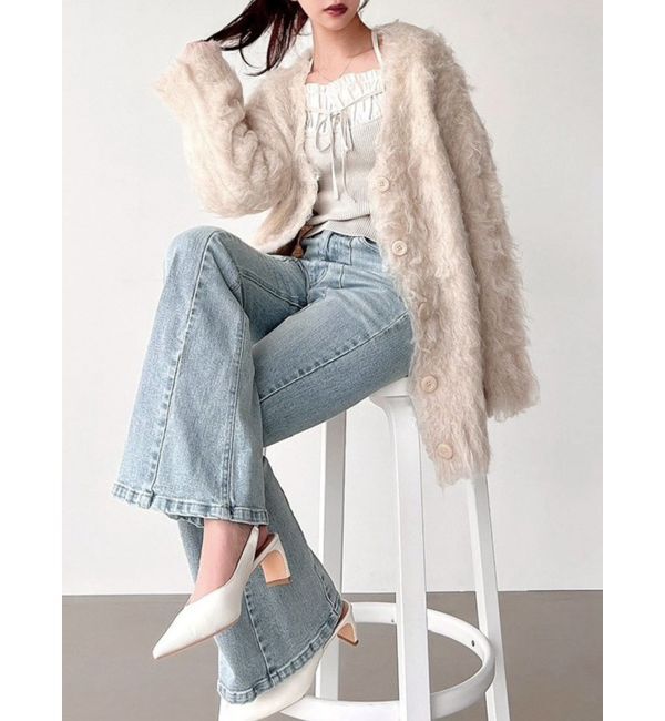 RESEXXY「シャギーミディニットカーディガン」|カーディガン|ベージュ