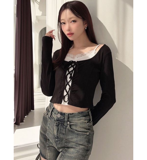 RESEXXY「レースアップリブトップス」|Tシャツ・カットソー|