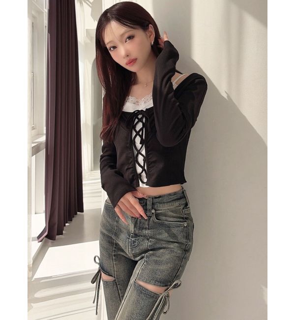 RESEXXY「レースアップリブトップス」|Tシャツ・カットソー|