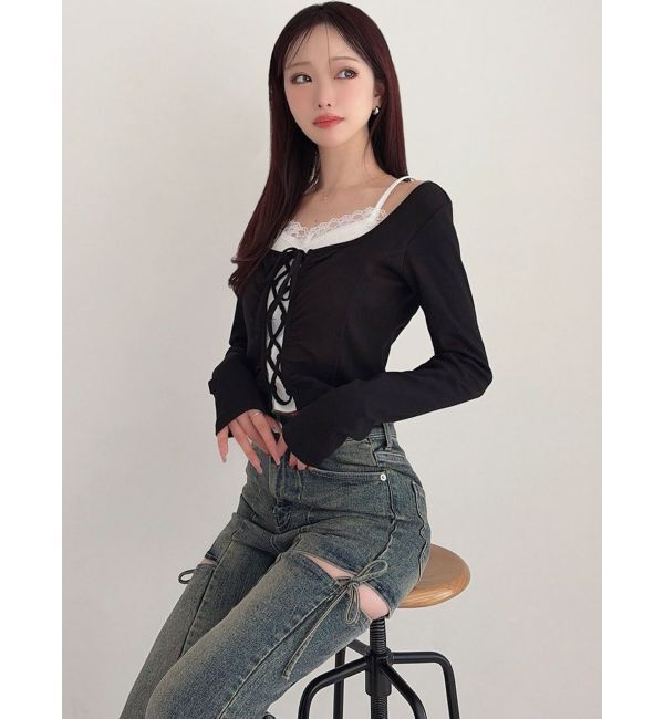 RESEXXY「レースアップリブトップス」|Tシャツ・カットソー|